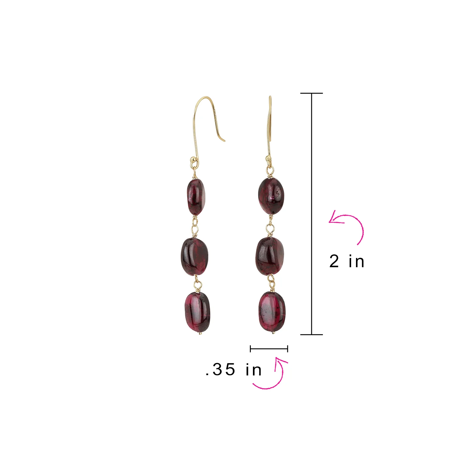 Long 14K Gold Three Oval Natural Stone Garnet Turquoise Tanzanite Dangling Earrings Fish Hook - Image 10