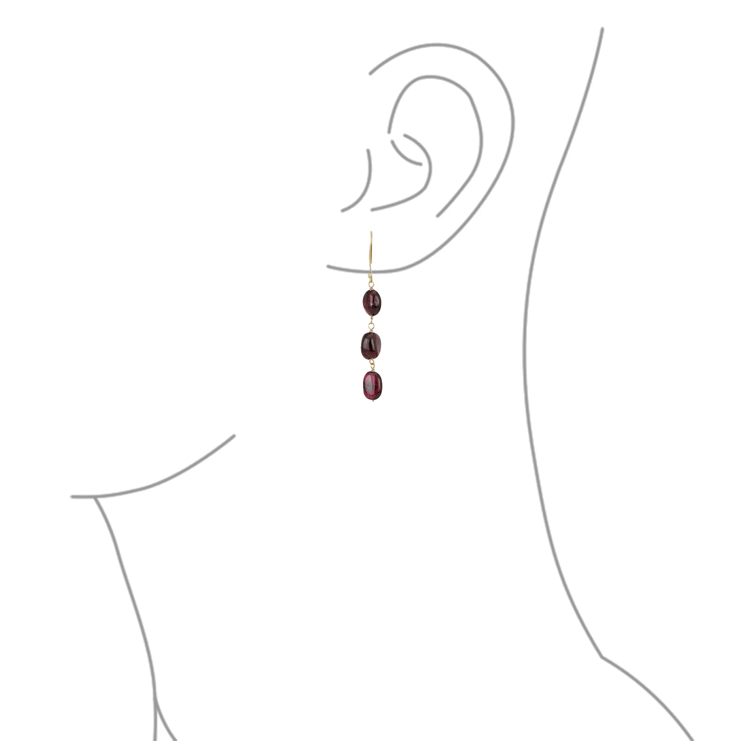 Long 14K Gold Three Oval Natural Stone Garnet Turquoise Tanzanite Dangling Earrings Fish Hook - Image 7