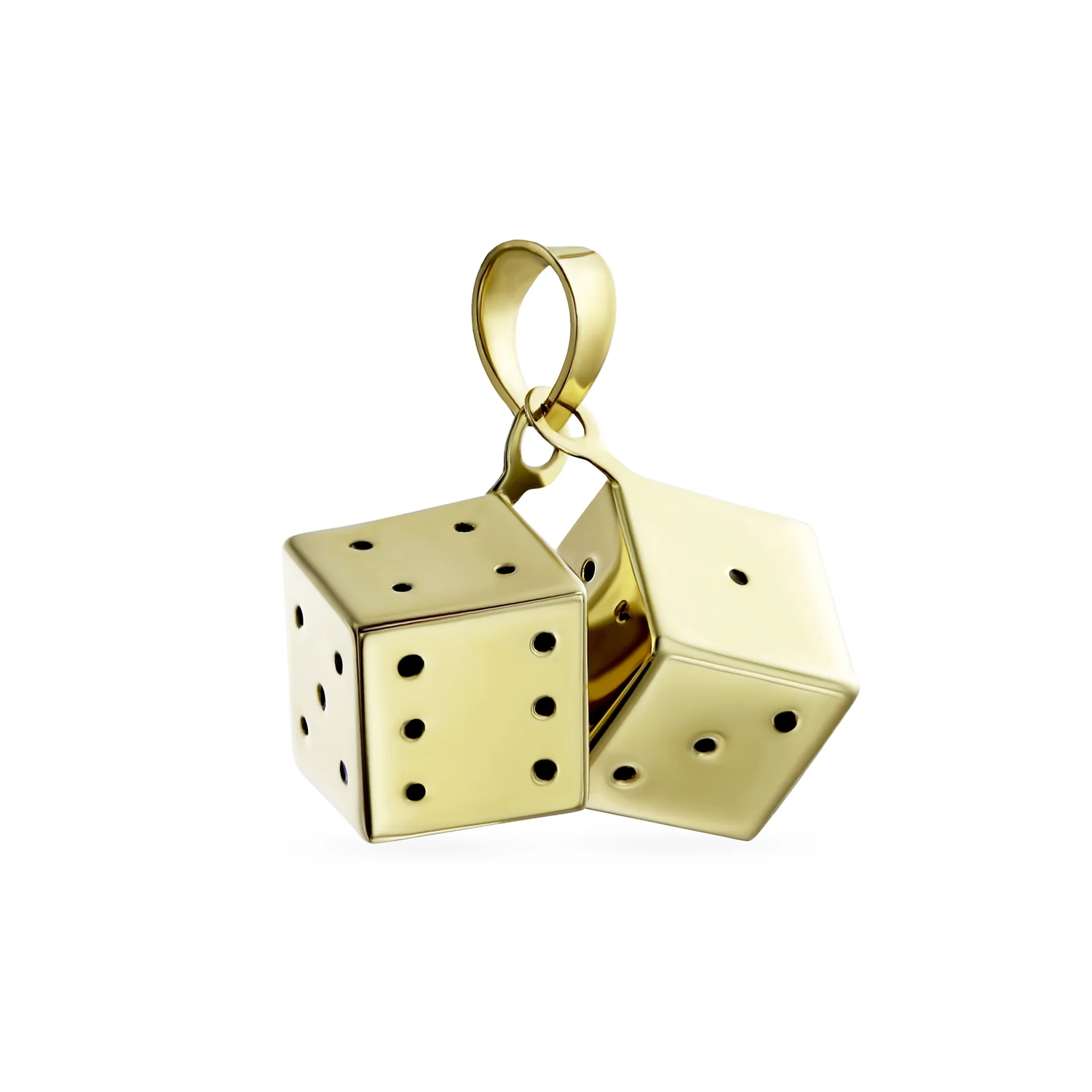 14K Yellow Gold Las Vegas Gambler Lady Luck Casino Dice Pendant Necklace - Image 3