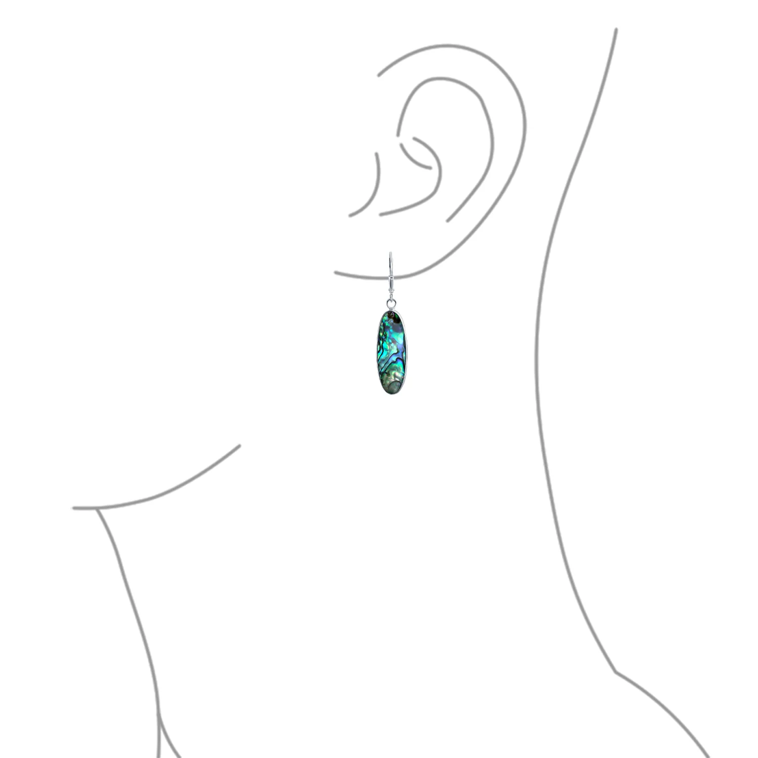 Geometric Iridescent Abalone Shell Oval Long Dangle Earrings in Sterling Silver - Image 3