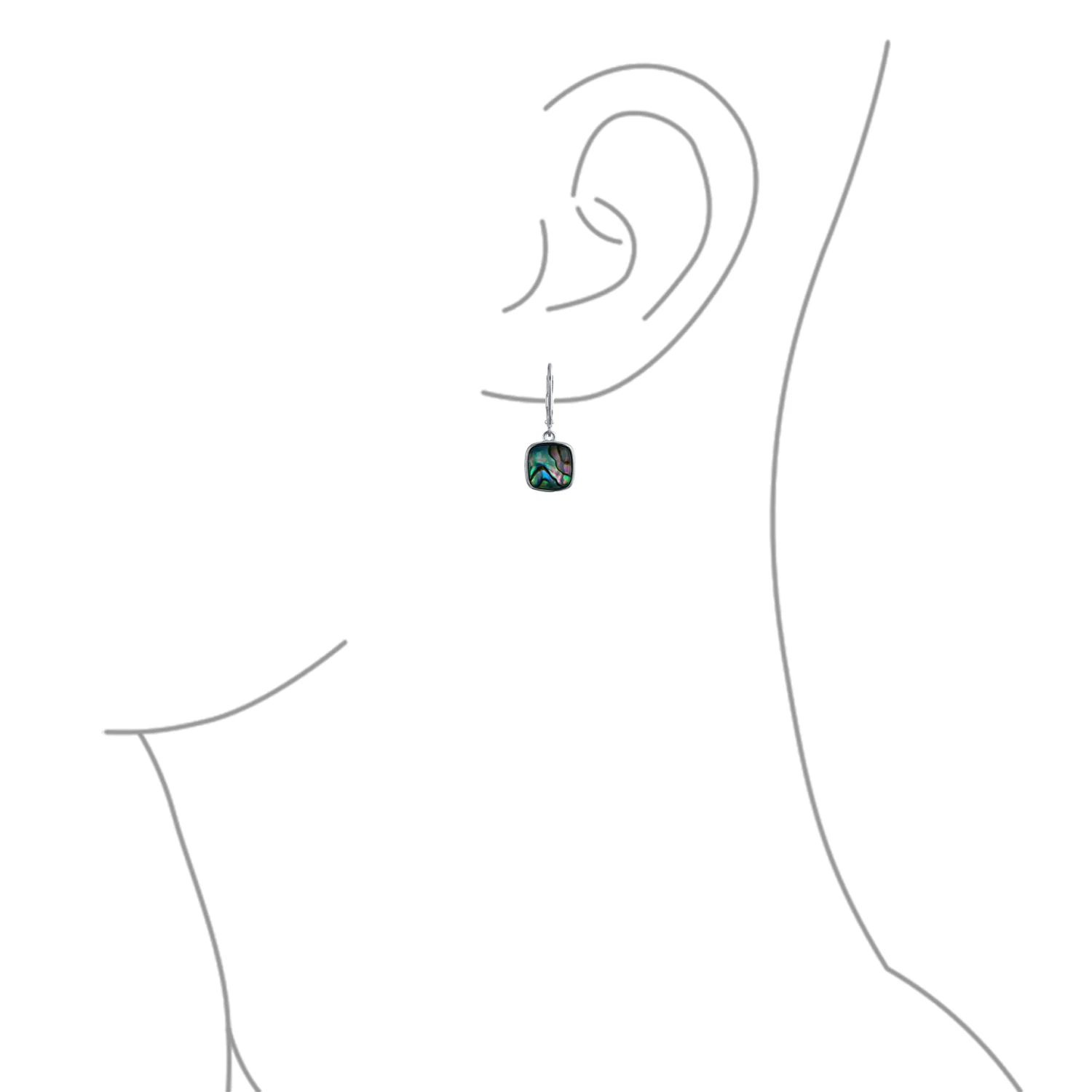 Geometric Iridescent Abalone Shell Square Teardrop Dangle Earrings Silver - Image 3