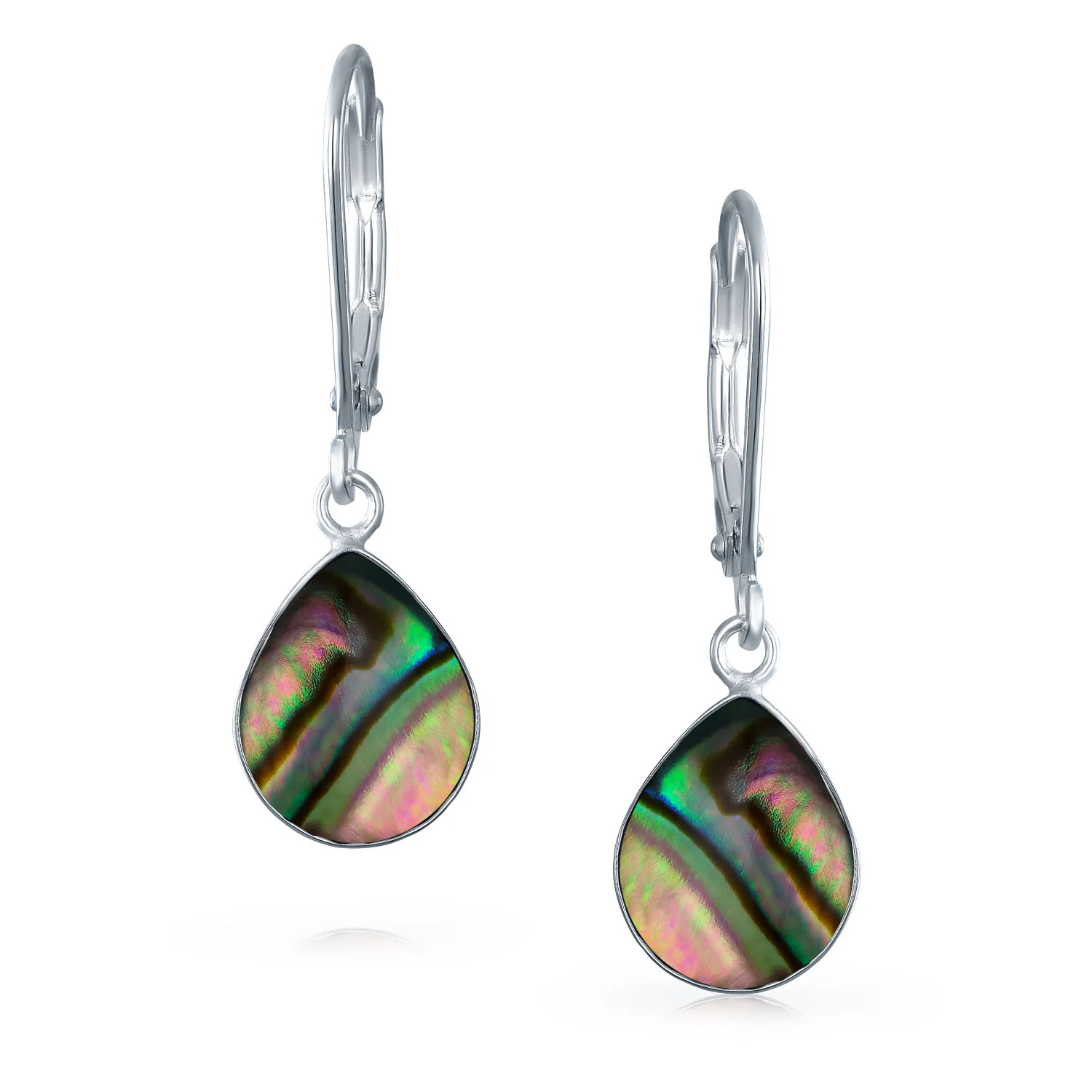 Geometric Iridescent Abalone Shell Teardrop Dangle Earrings Sterling Silver - Image 2