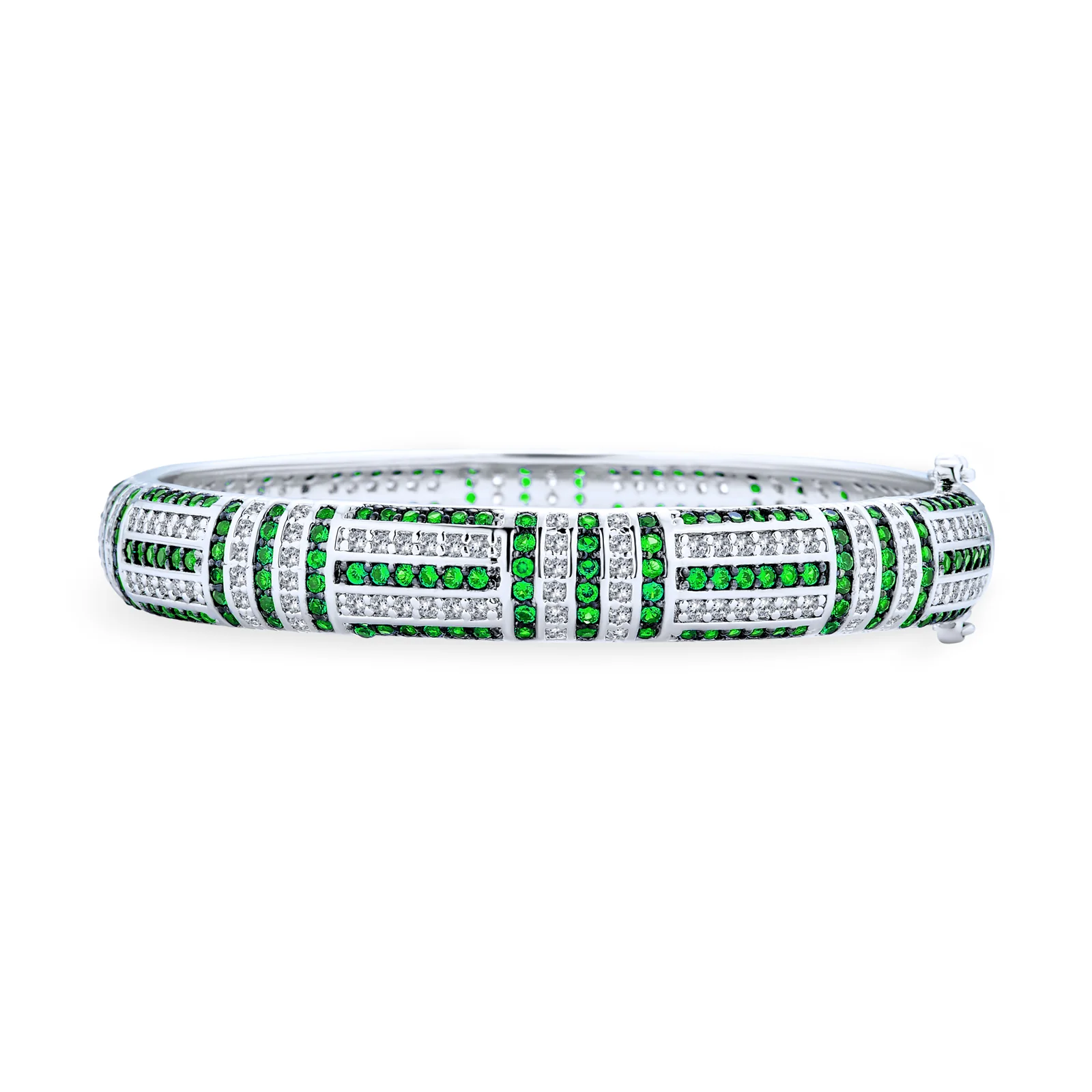 Geometric Art Deco Black & Green CZ Bangle Bracelet Silver Plated Brass - Image 3