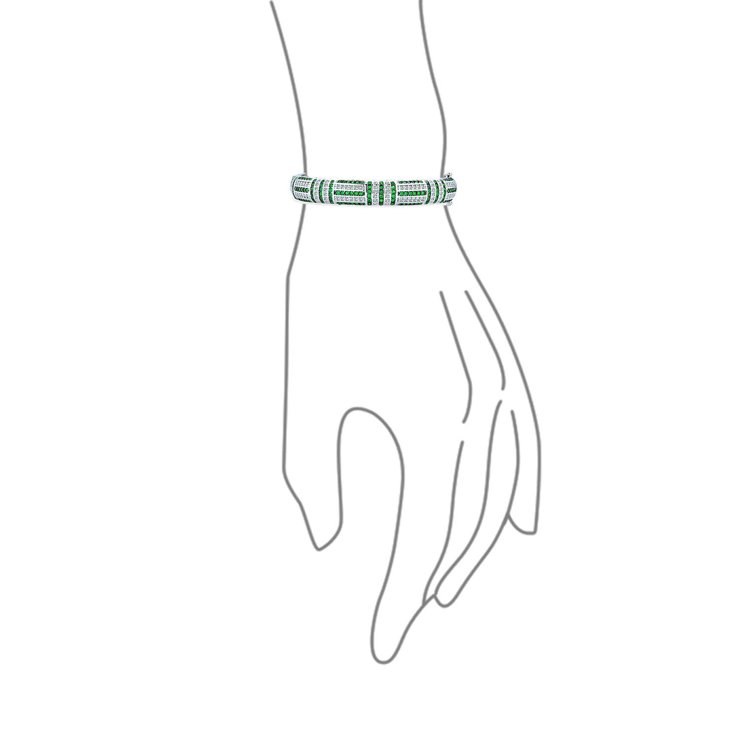 Geometric Art Deco Black & Green CZ Bangle Bracelet Silver Plated Brass - Image 9