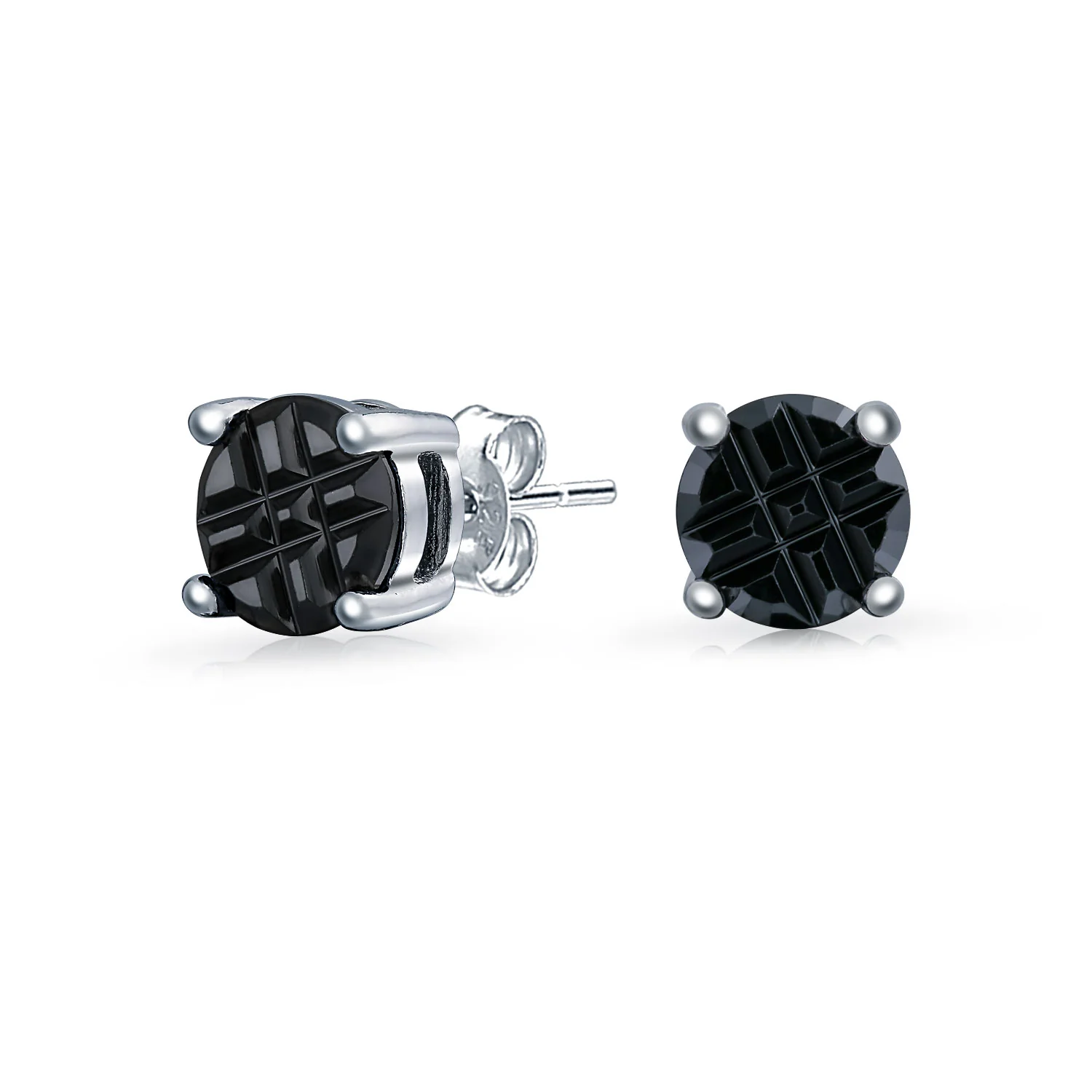 Geometric Black Cubic Zirconia Stud Earrings for Men in Sterling Silver - Image 2