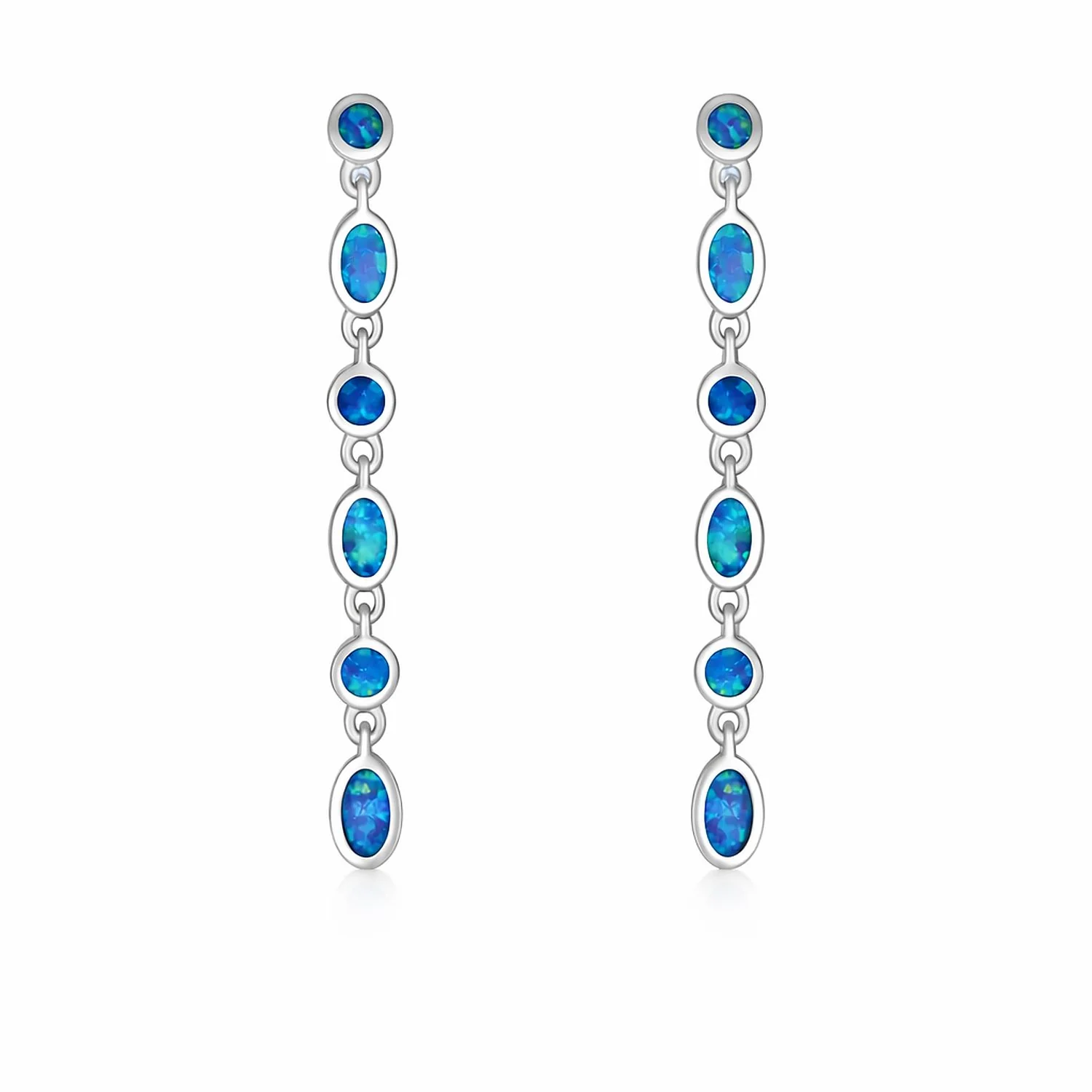Geometric MOD Blue Opal Dangle Gemstone Earrings Sterling Silver 2 Inch - Image 2