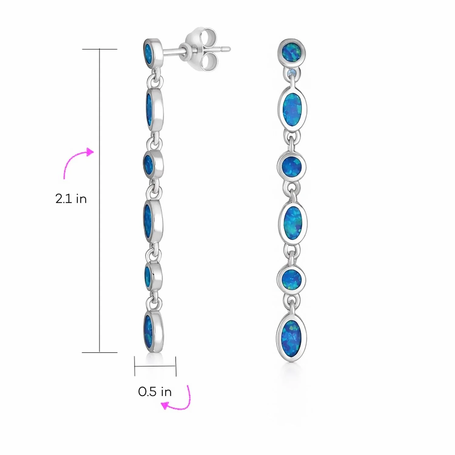 Geometric MOD Blue Opal Dangle Gemstone Earrings Sterling Silver 2 Inch - Image 3