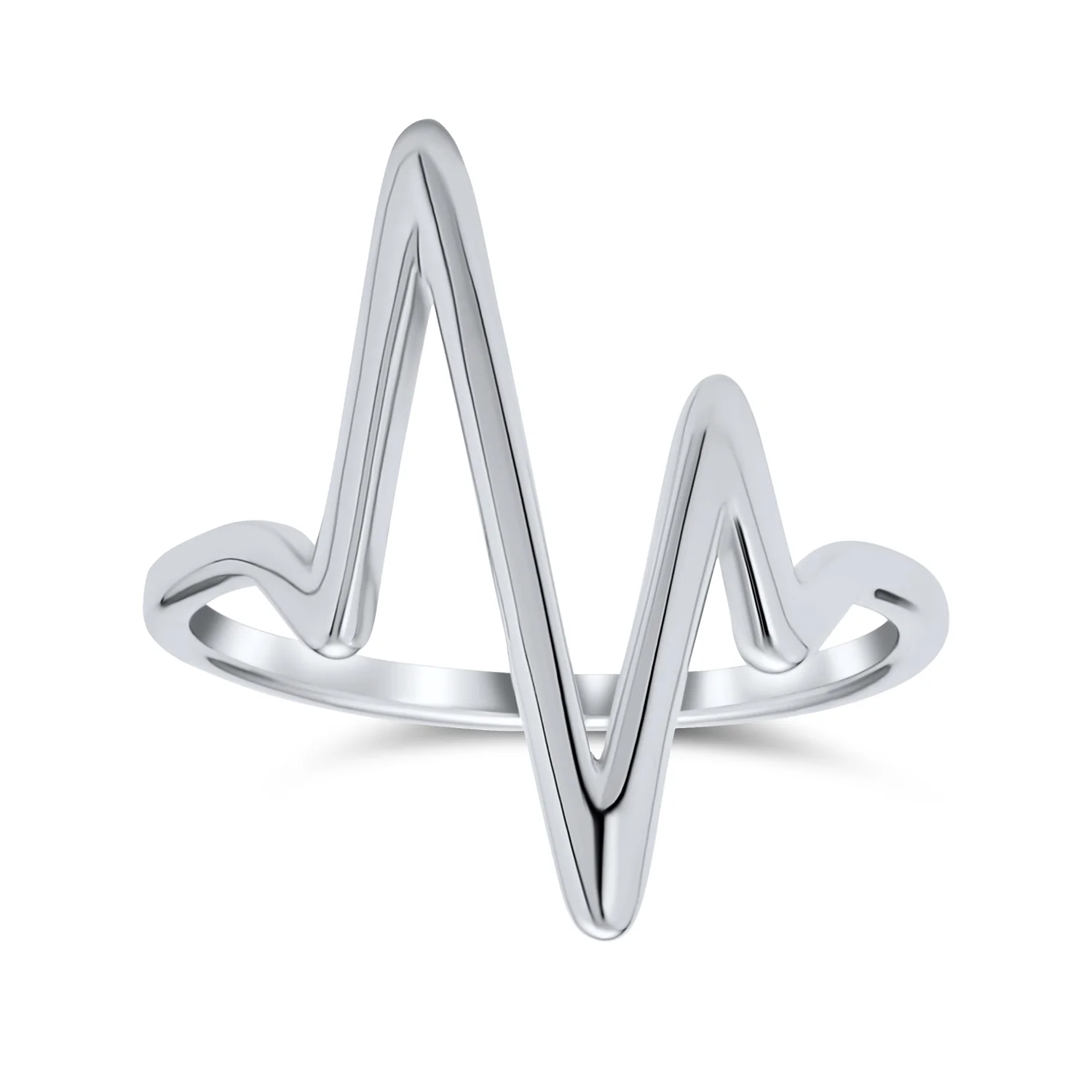 Geometric Chevron Lightening Bolt Heartbeat Ring .925 Sterling Silver 1MM Band