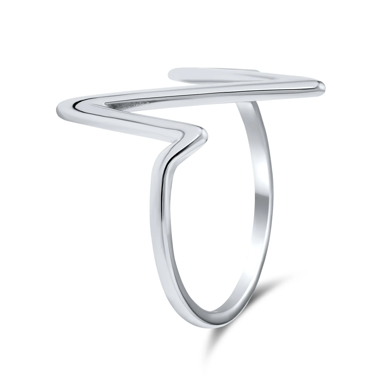 Geometric Chevron Lightening Bolt Heartbeat Ring .925 Sterling Silver 1MM Band - Image 2