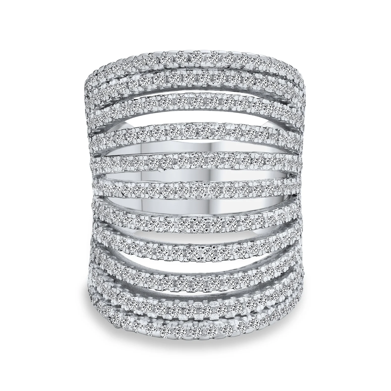 Modern Fashion CZ Pave Full Finger Cocktail Statement Ring .925 Sterling Silver