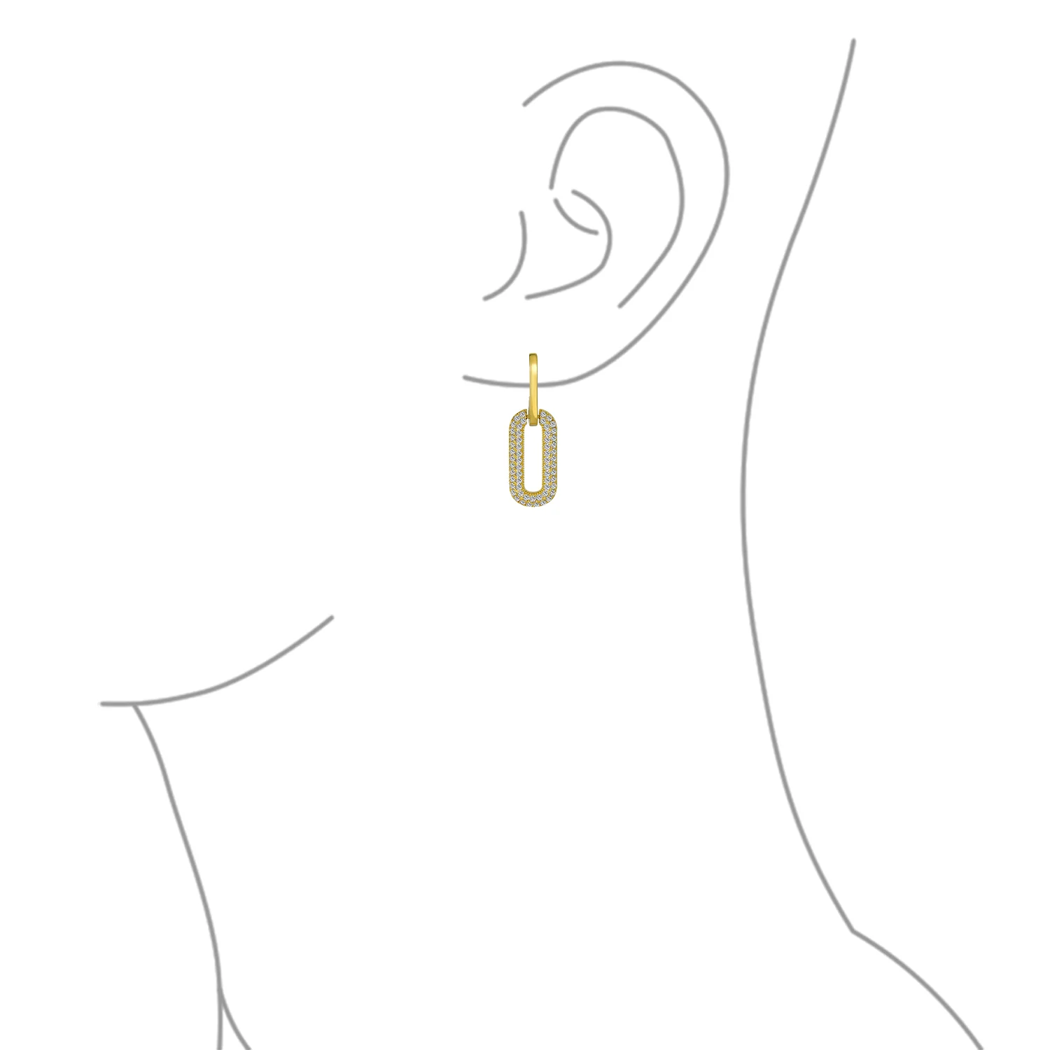 Geometric Vertical U Oval Micro Pave CZ Dangling Link Paperclip Earrings Silver Plated - Image 5
