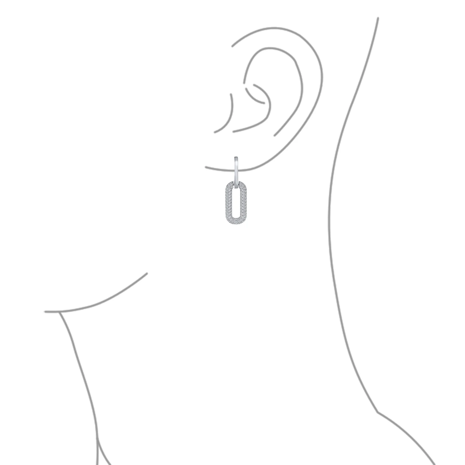 Geometric Vertical U Oval Micro Pave CZ Dangling Link Paperclip Earrings Silver Plated - Image 6