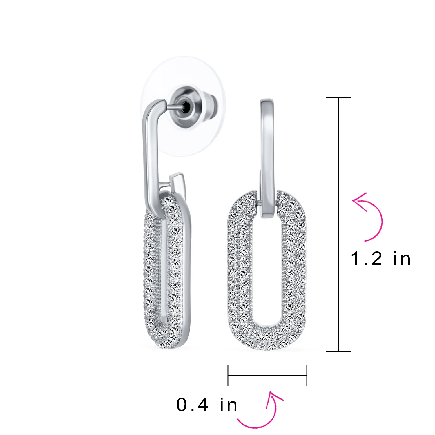 Geometric Vertical U Oval Micro Pave CZ Dangling Link Paperclip Earrings Silver Plated - Image 8