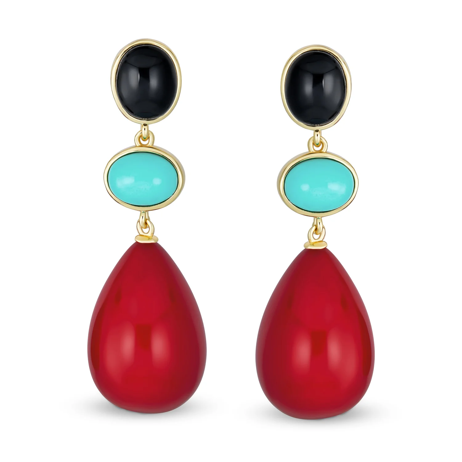 Fashion Tri Color Multi-Tier Statement Oval Teardrop Dangling Earrings - Image 2