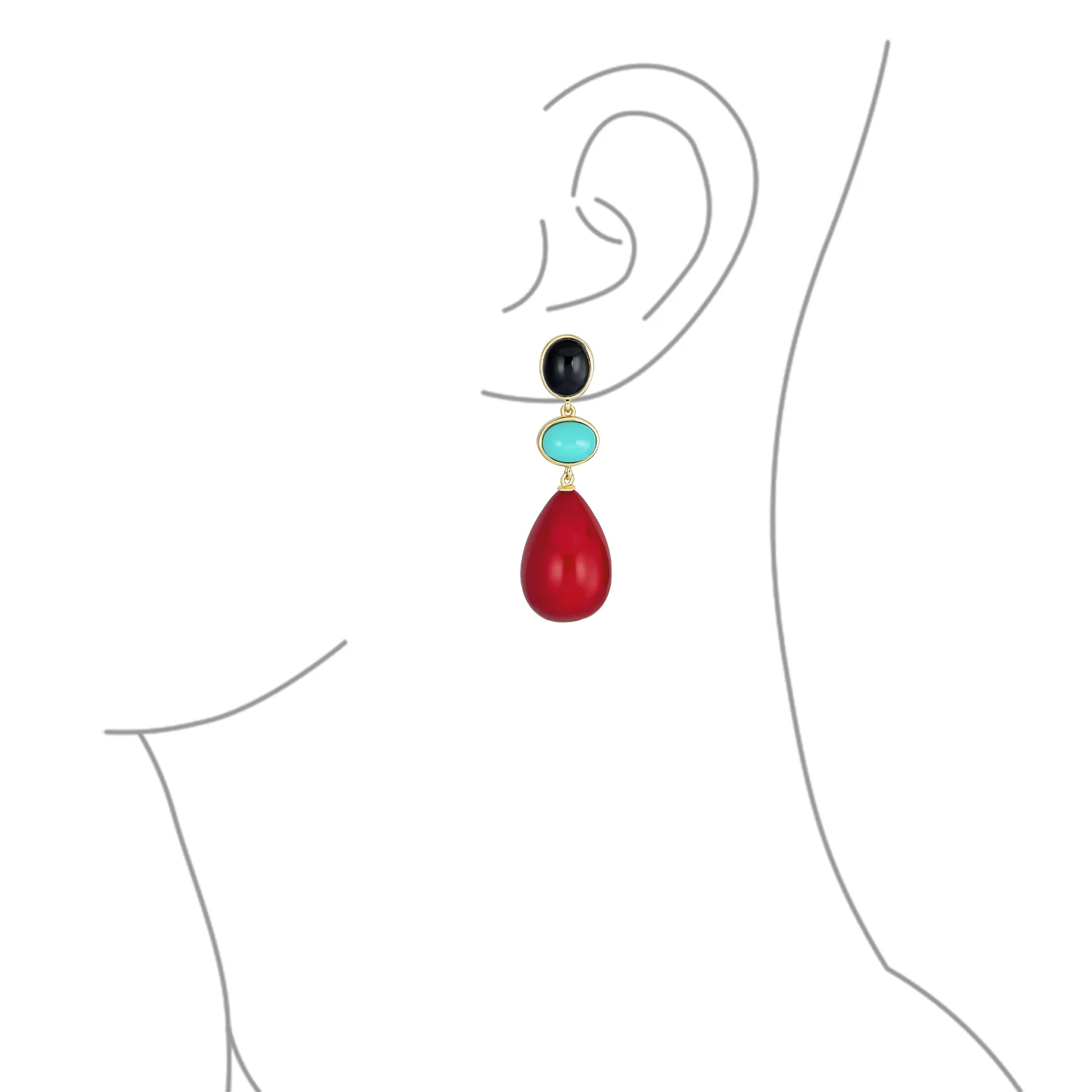 Fashion Tri Color Multi-Tier Statement Oval Teardrop Dangling Earrings - Image 3