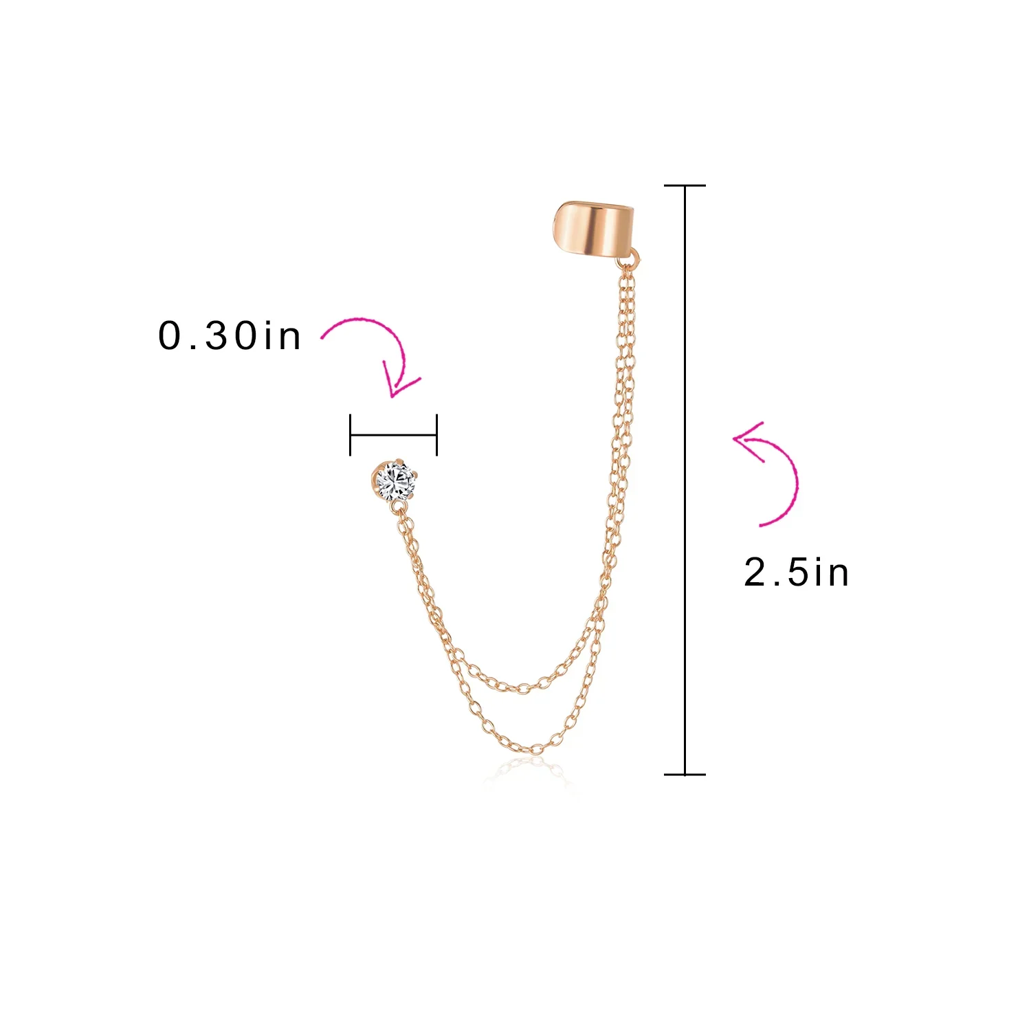 Geometric Ear Cuff Cartilage with Chains CZ Stud 14K Gold Plated Silver - Image 6