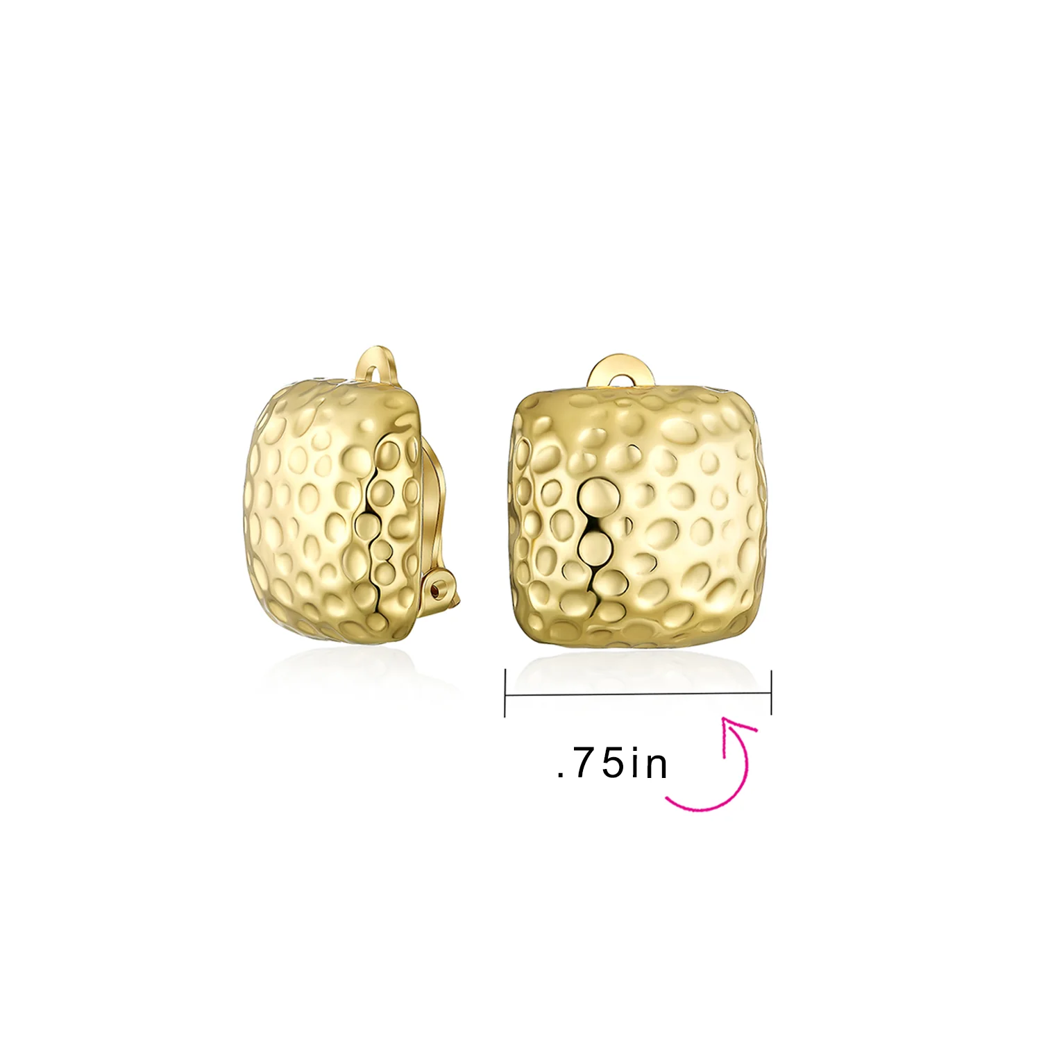 Geometric Hammered Square Clip-On Earrings Silver Gold - Image 5