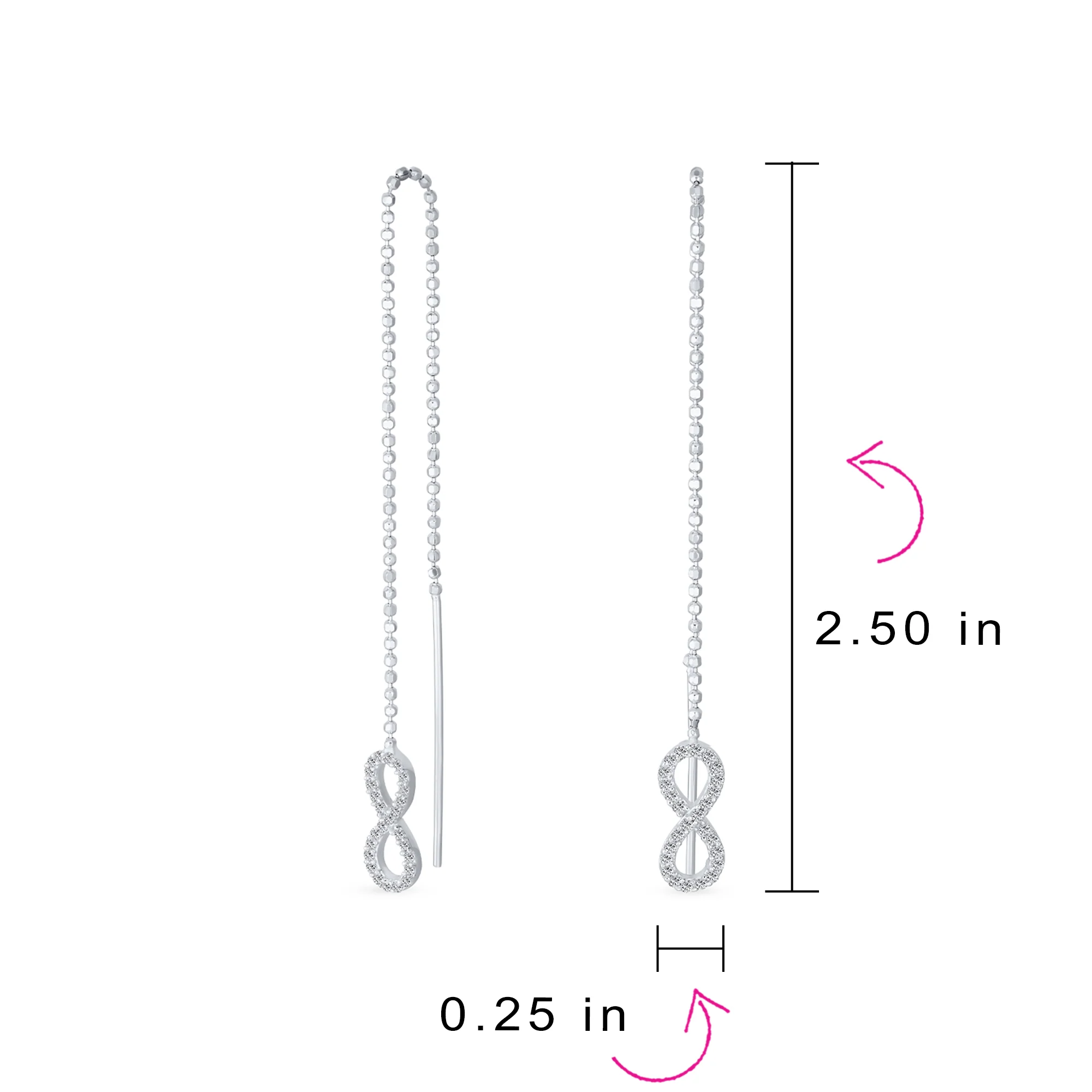 Simple Long Forever Love Knot Symbol Infinity Threader Earrings .925 Sterling Silver - Image 4