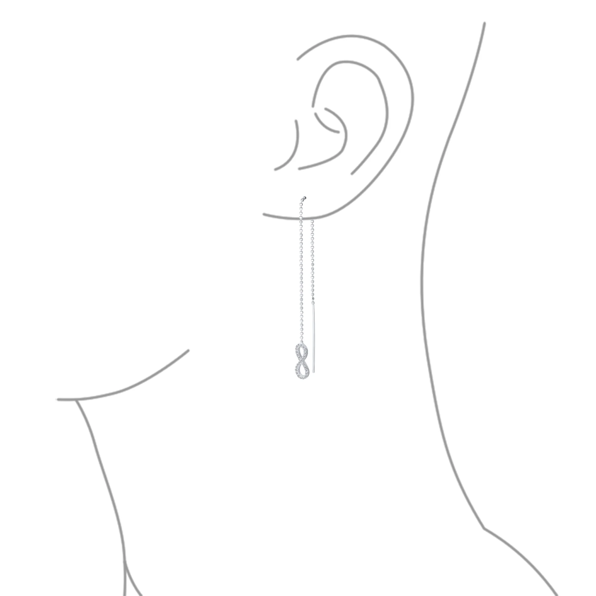 Simple Long Forever Love Knot Symbol Infinity Threader Earrings .925 Sterling Silver - Image 5