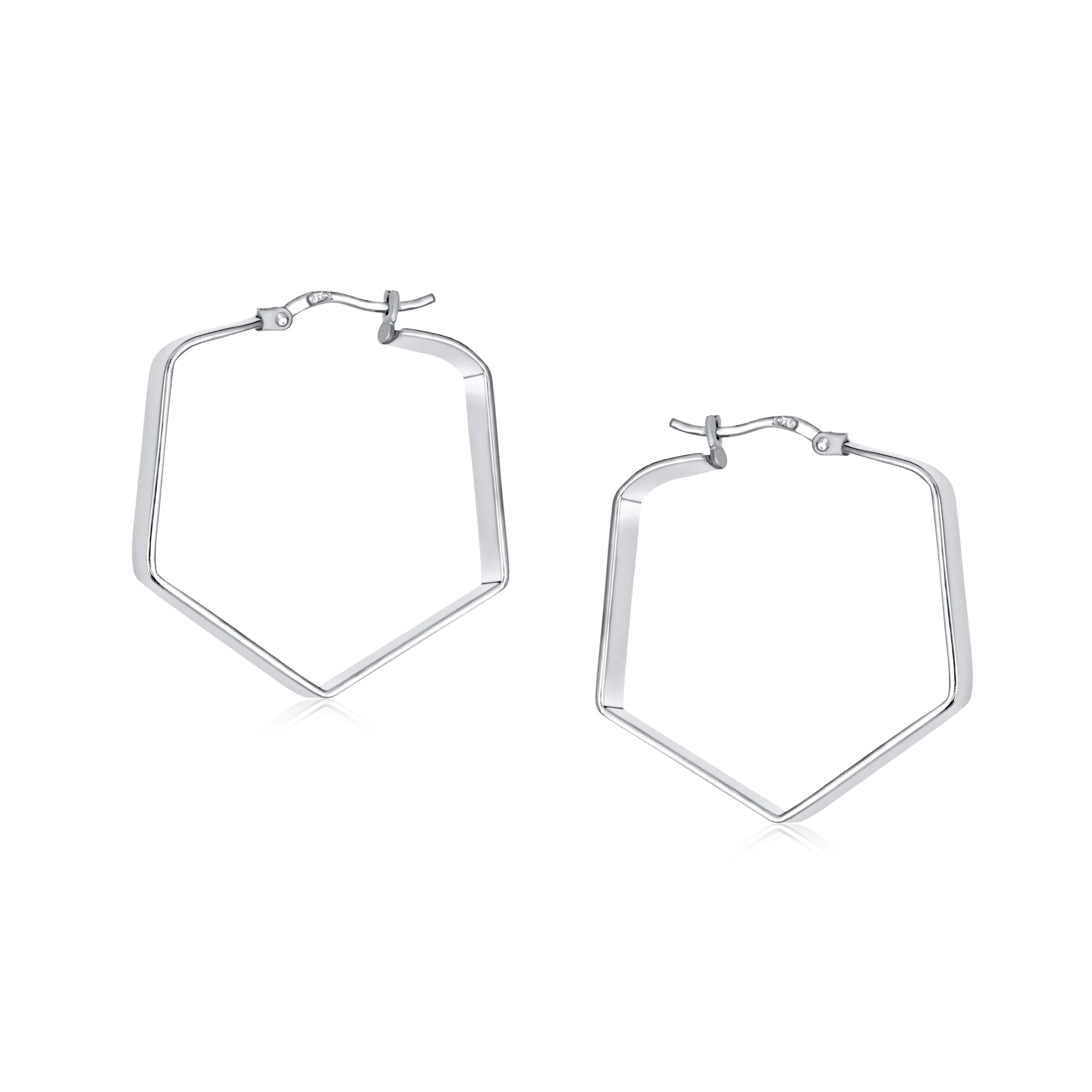 Geometric Flat Hexagon Hoop Huggie Earrings Gold Plated Sterling Silver 1.25" - Image 4