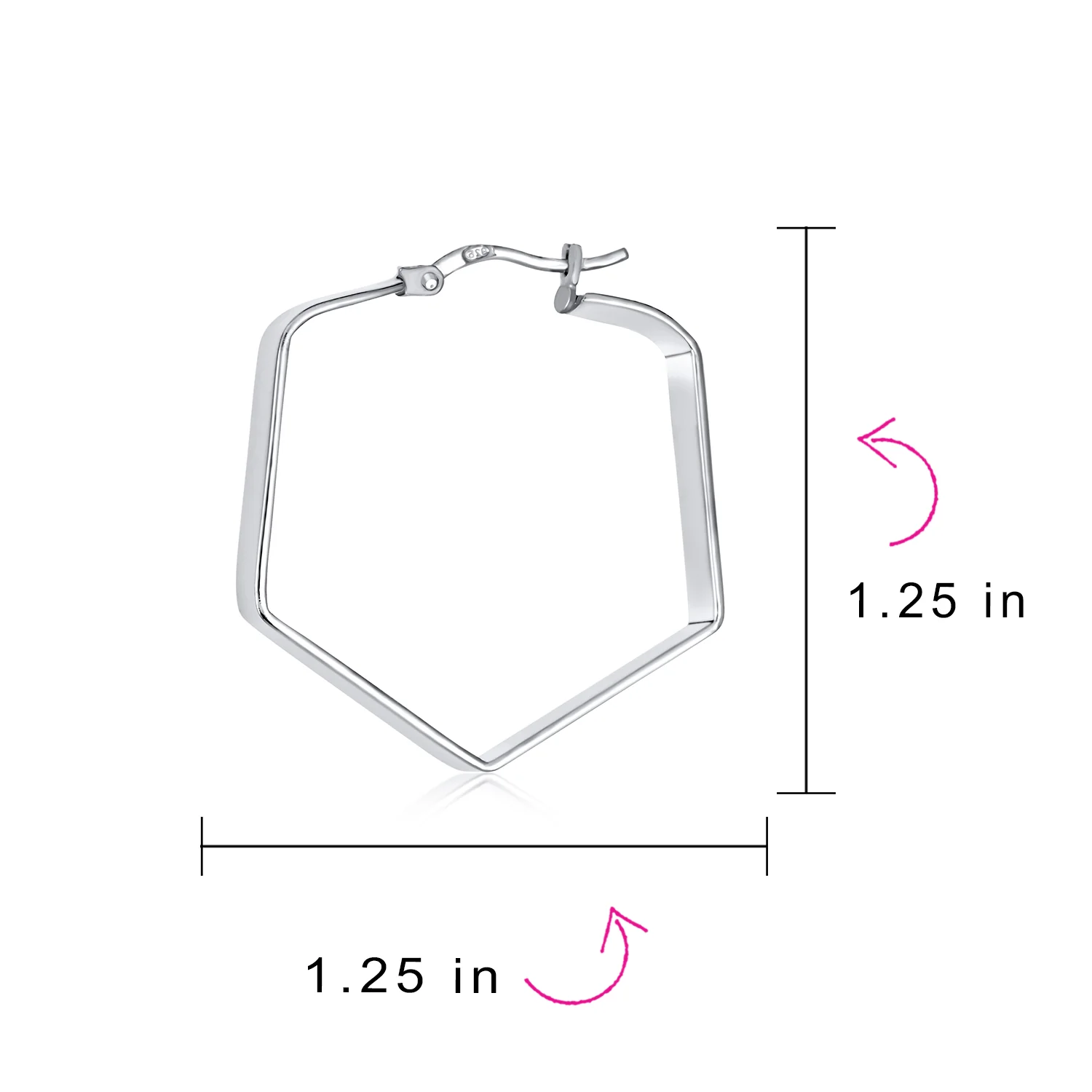 Geometric Flat Hexagon Hoop Huggie Earrings Gold Plated Sterling Silver 1.25" - Image 8