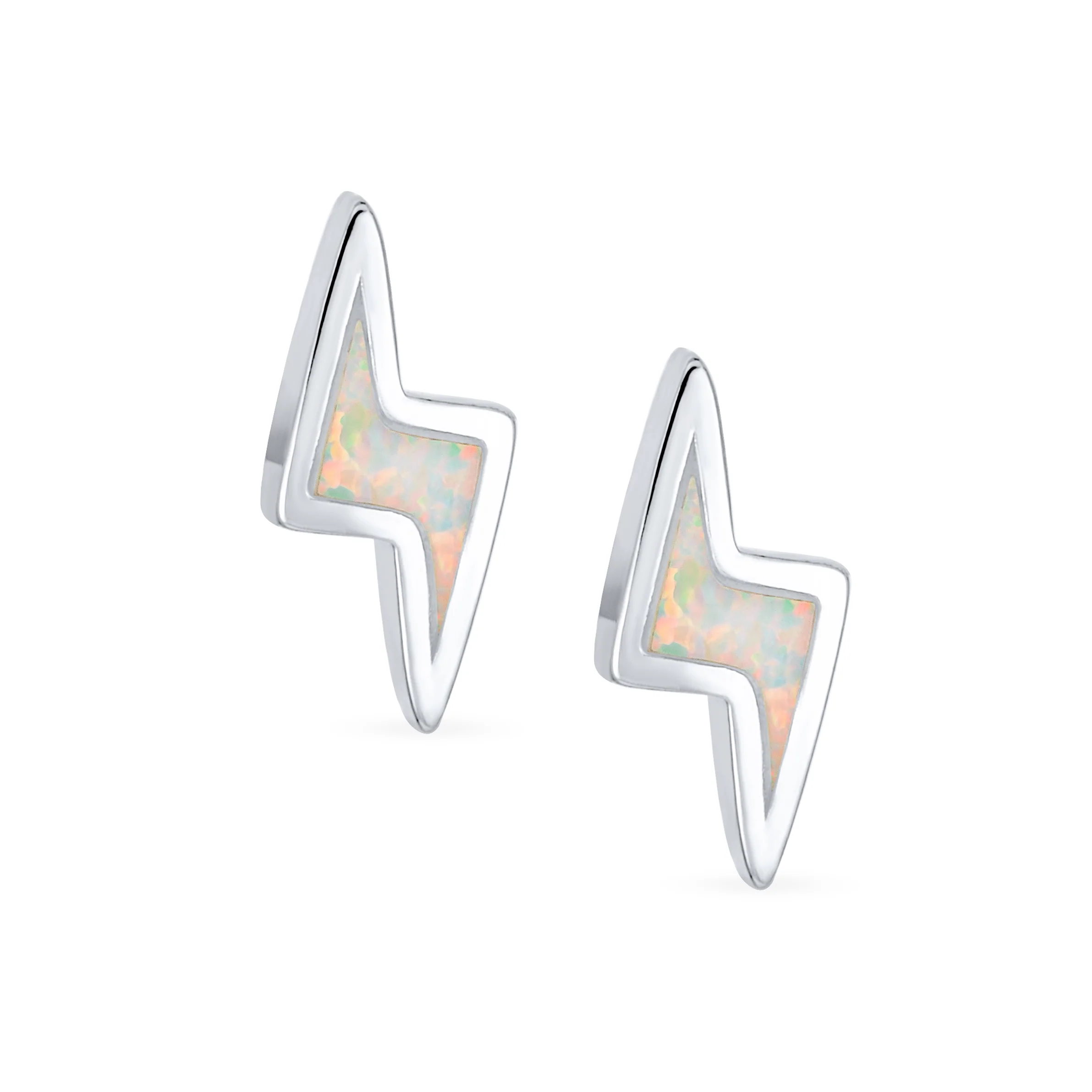 Geometric Gemstone Opal Lightning Bolt Stud Earrings in Sterling Silver - Image 2