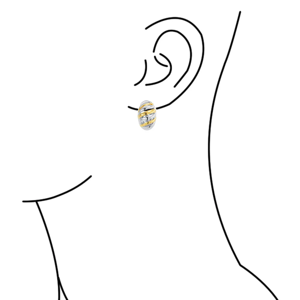 Grooved Twist Hoop Two Tone Dome Clip On Earrings Gold - Image 7