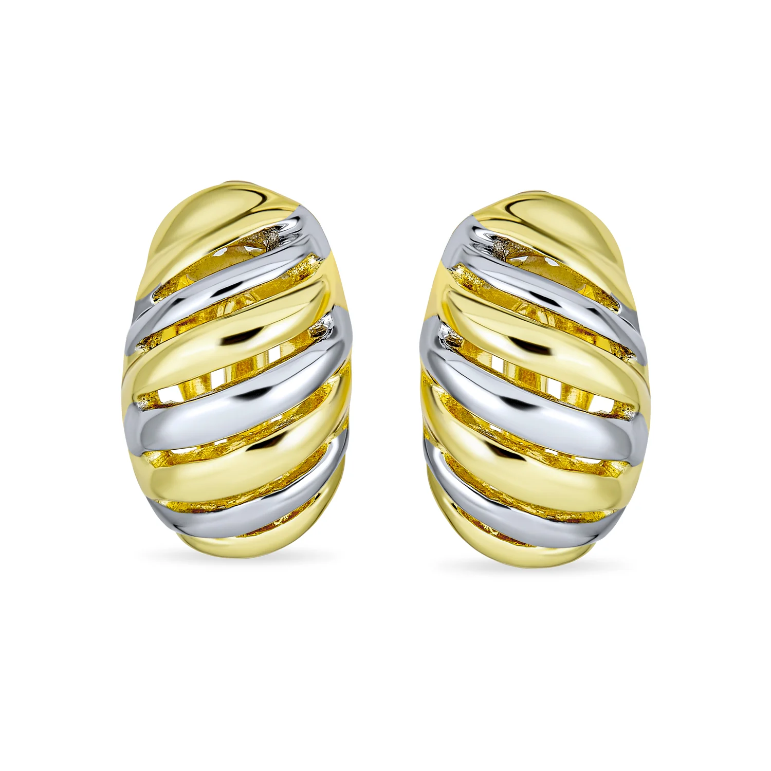 Set of 2 Twist Shrimp Half Hoop Clip-On Earrings Gold Silver - Image 2