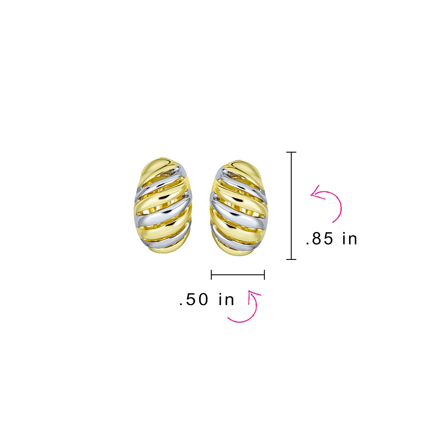 Set of 2 Twist Shrimp Half Hoop Clip-On Earrings Gold Silver - Image 4