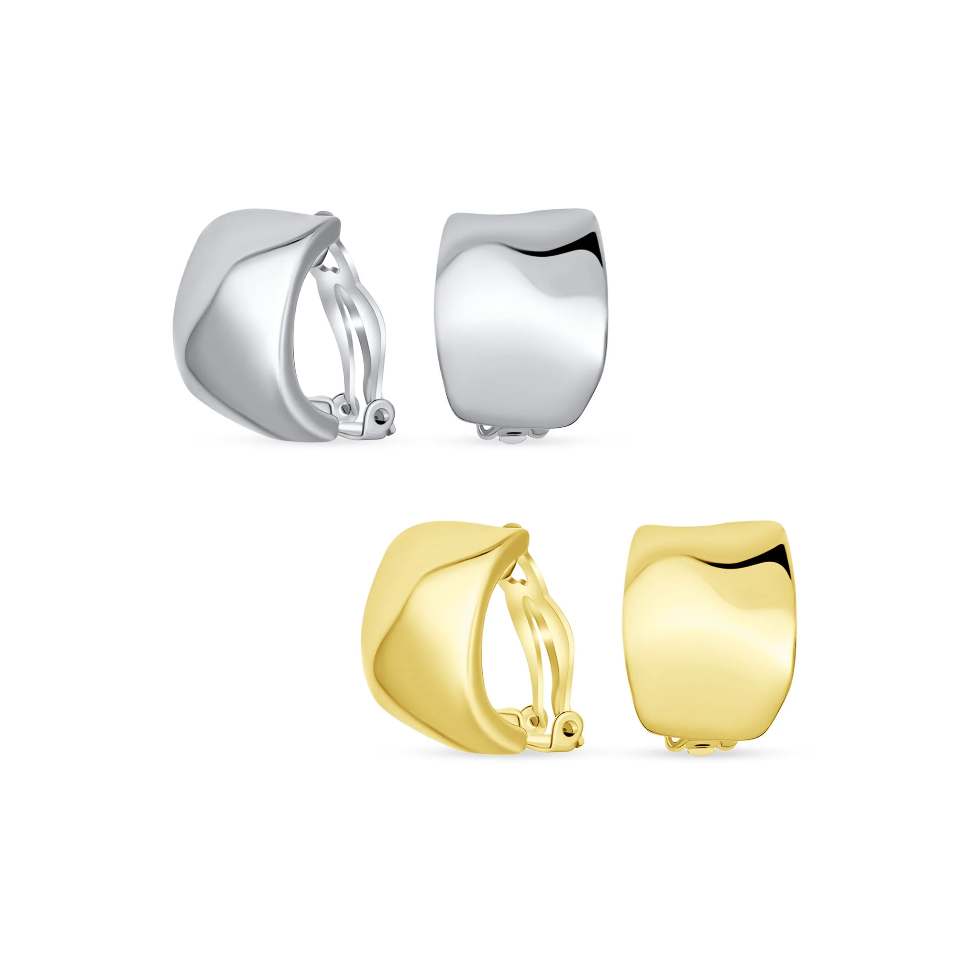 Set of 2 Dome Half Hoop Clip-On Earrings Non-Pierced Gold