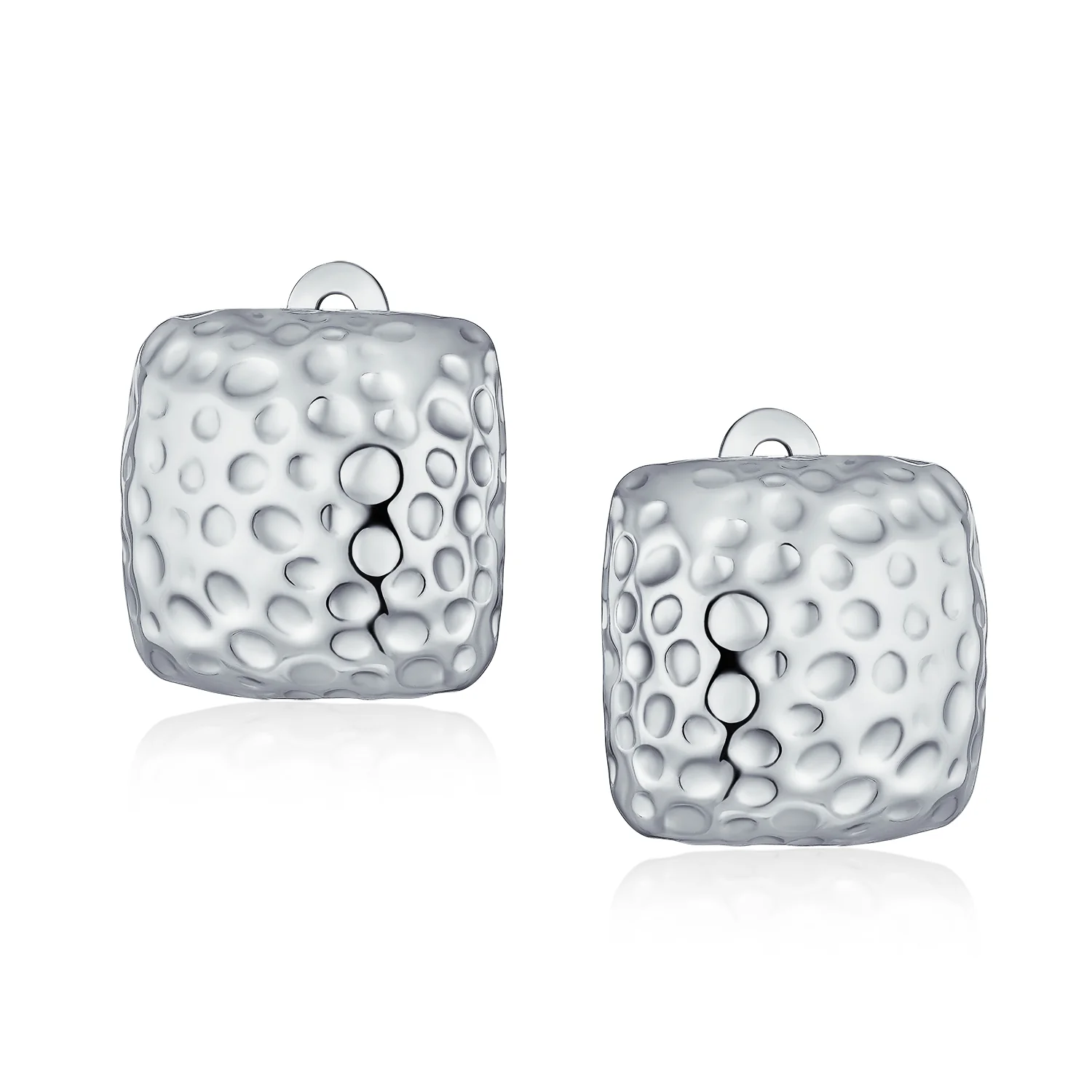 Geometric Hammered Square Clip-On Earrings Silver Gold Plate - Image 2