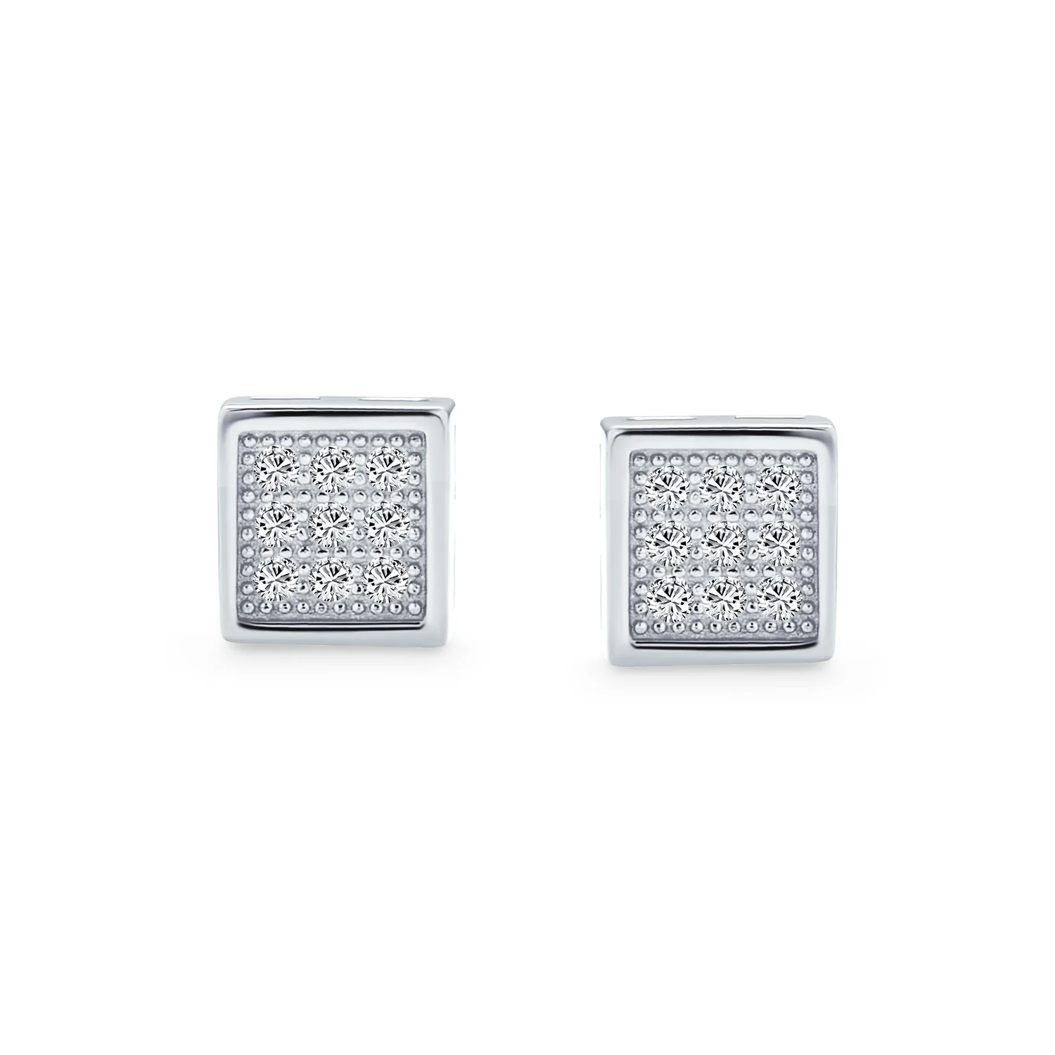 Geometric Hip Hop Square CZ Stud Earrings for Men, Sterling Silver, 5-7 MM - Image 4