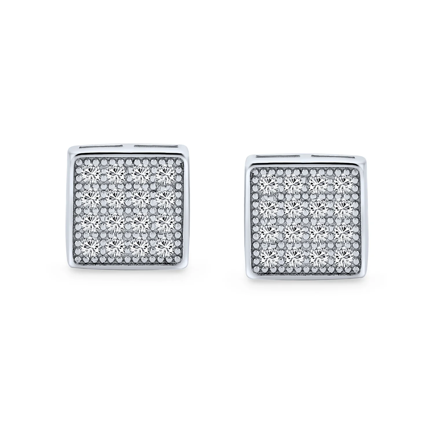 Geometric Hip Hop Square CZ Stud Earrings for Men, Sterling Silver, 5-7 MM - Image 5