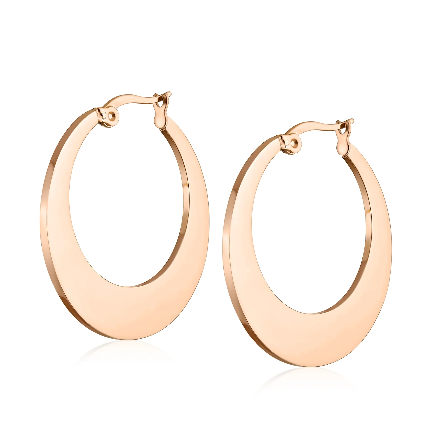 Geometric Fashion Hoop Huggie Earrings Black or Rose Gold 1.25 Inch Diameter - Image 3