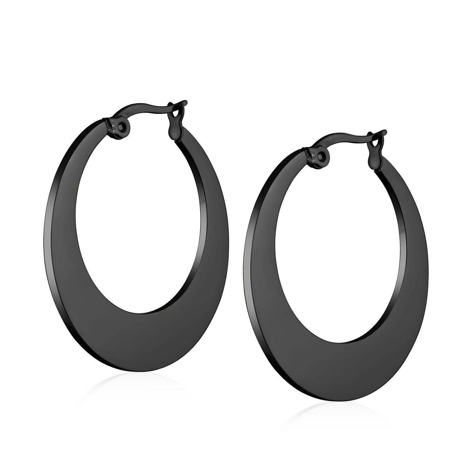 Geometric Fashion Hoop Huggie Earrings Black or Rose Gold 1.25 Inch Diameter - Image 4