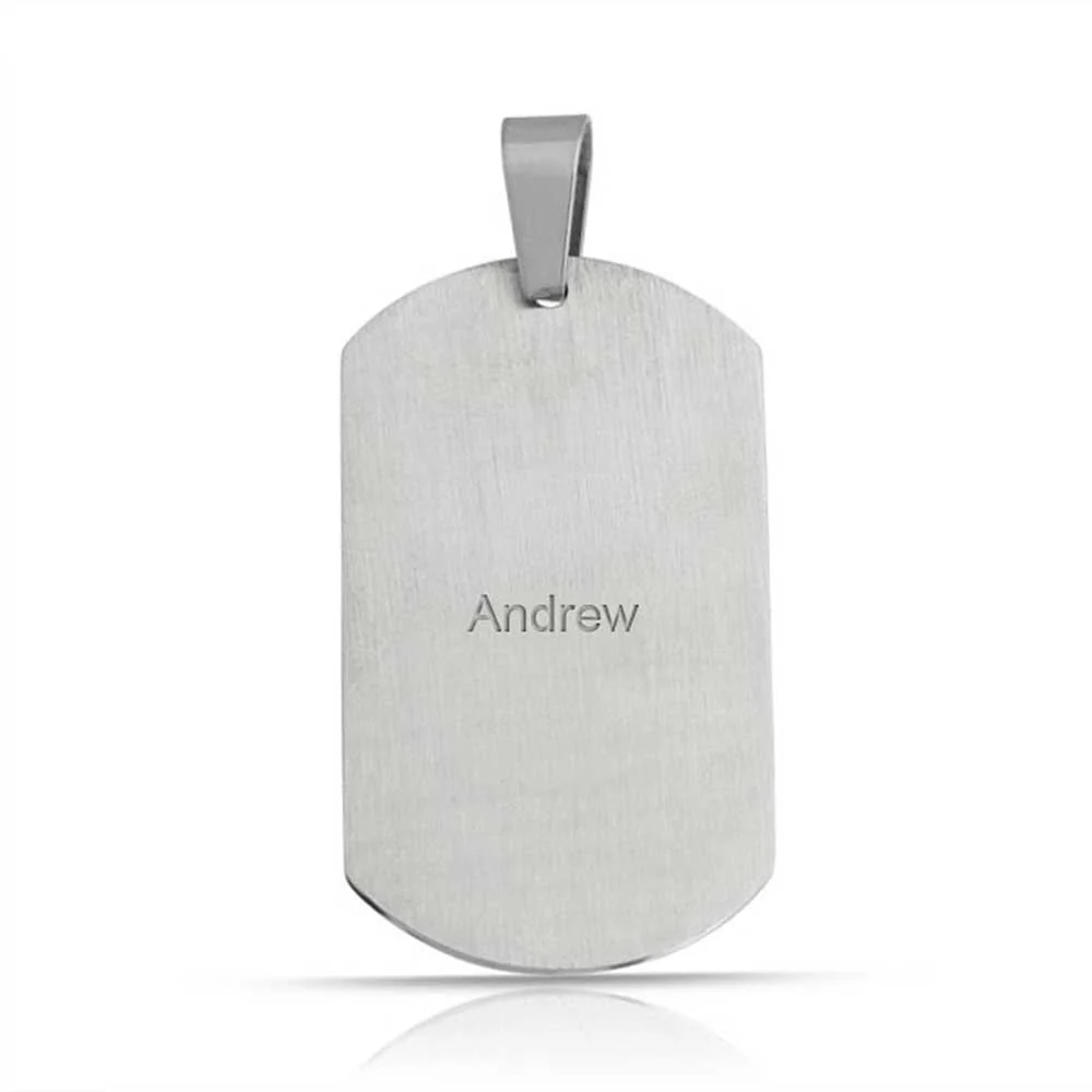 Geometric Men's CZ Dog Tag Pendant Necklace Silver Stainless Steel 24 InchChain - Image 3