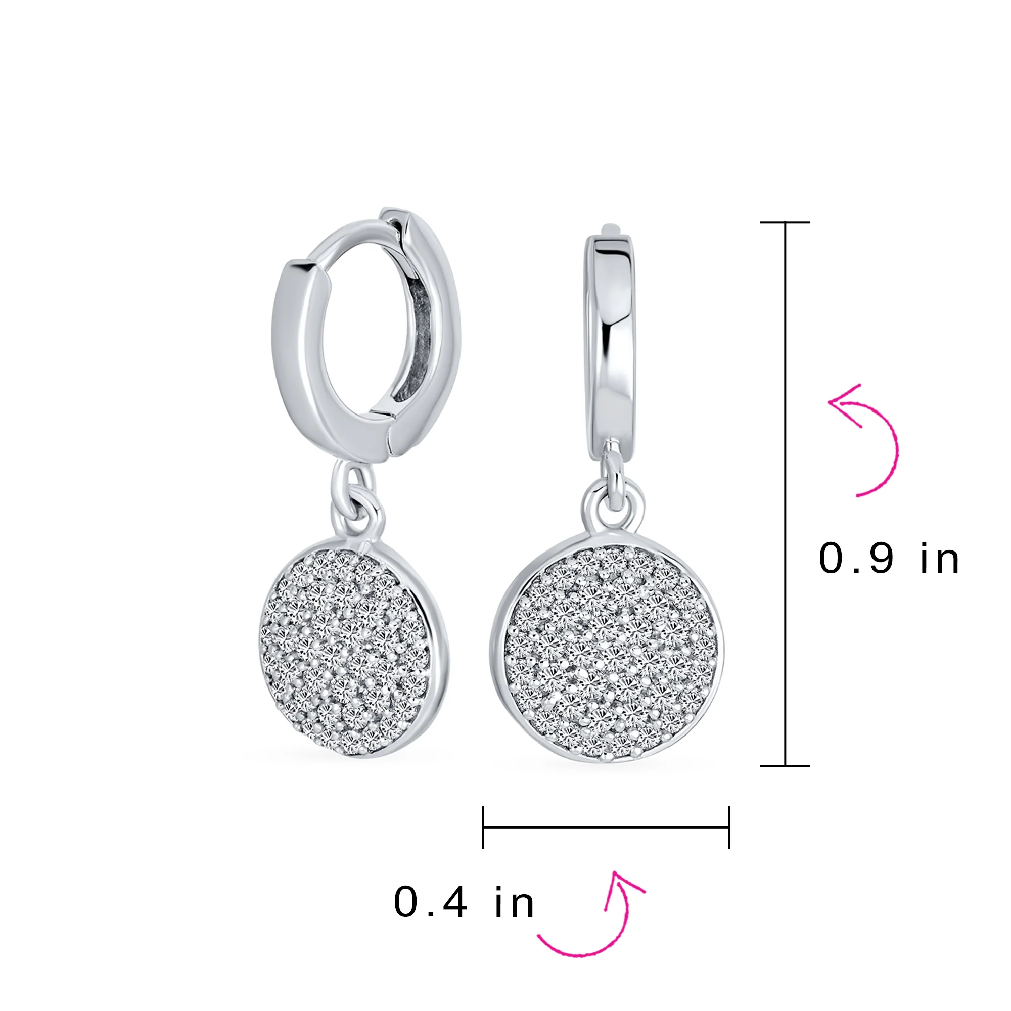 Geometric CZ Pave Circle Coin Drop Huggie Mini Hoop Earrings .925 Sterling Silver - Image 4