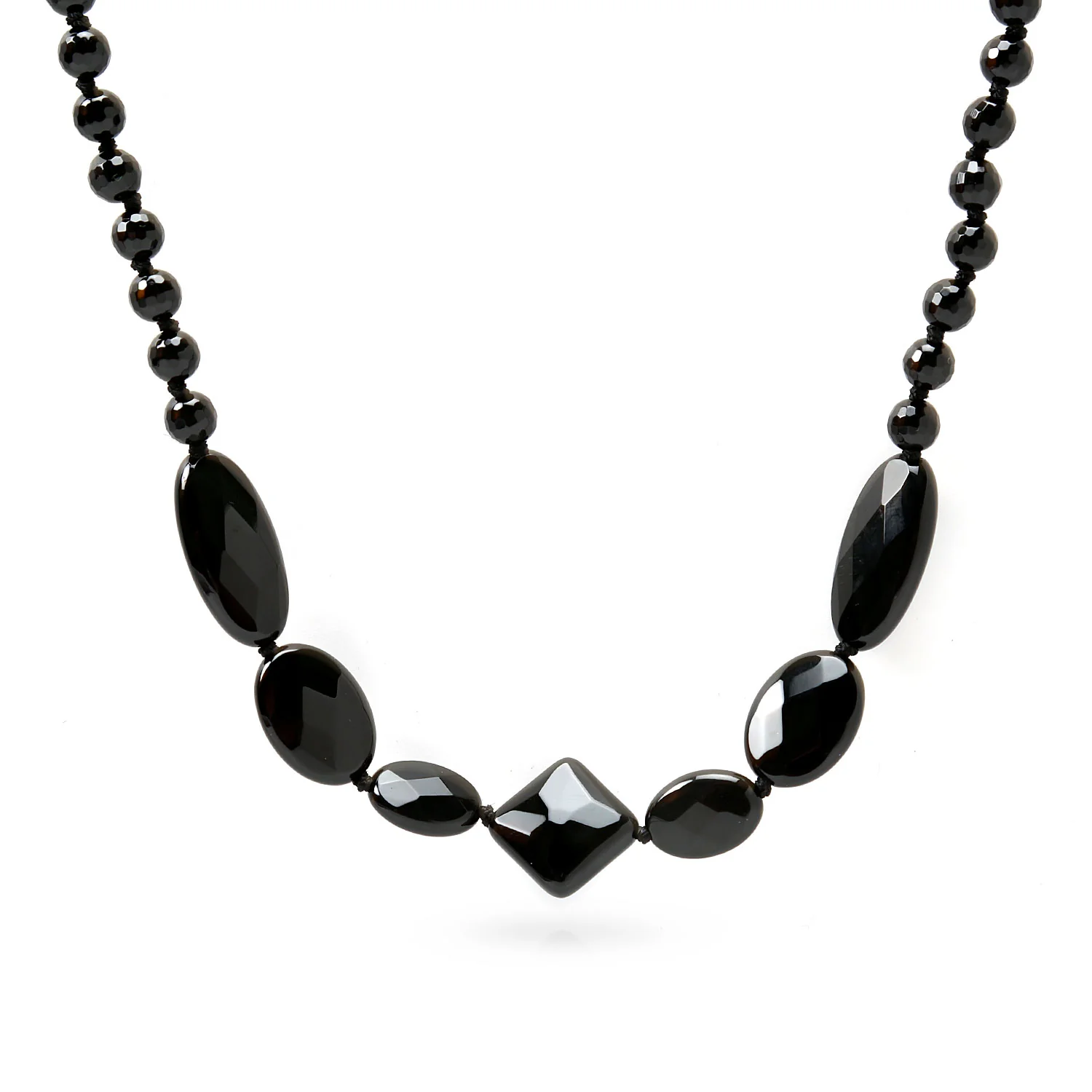Geometric Faceted Onyx Beads Long Layering Strand Necklace 53 Inch - Image 2