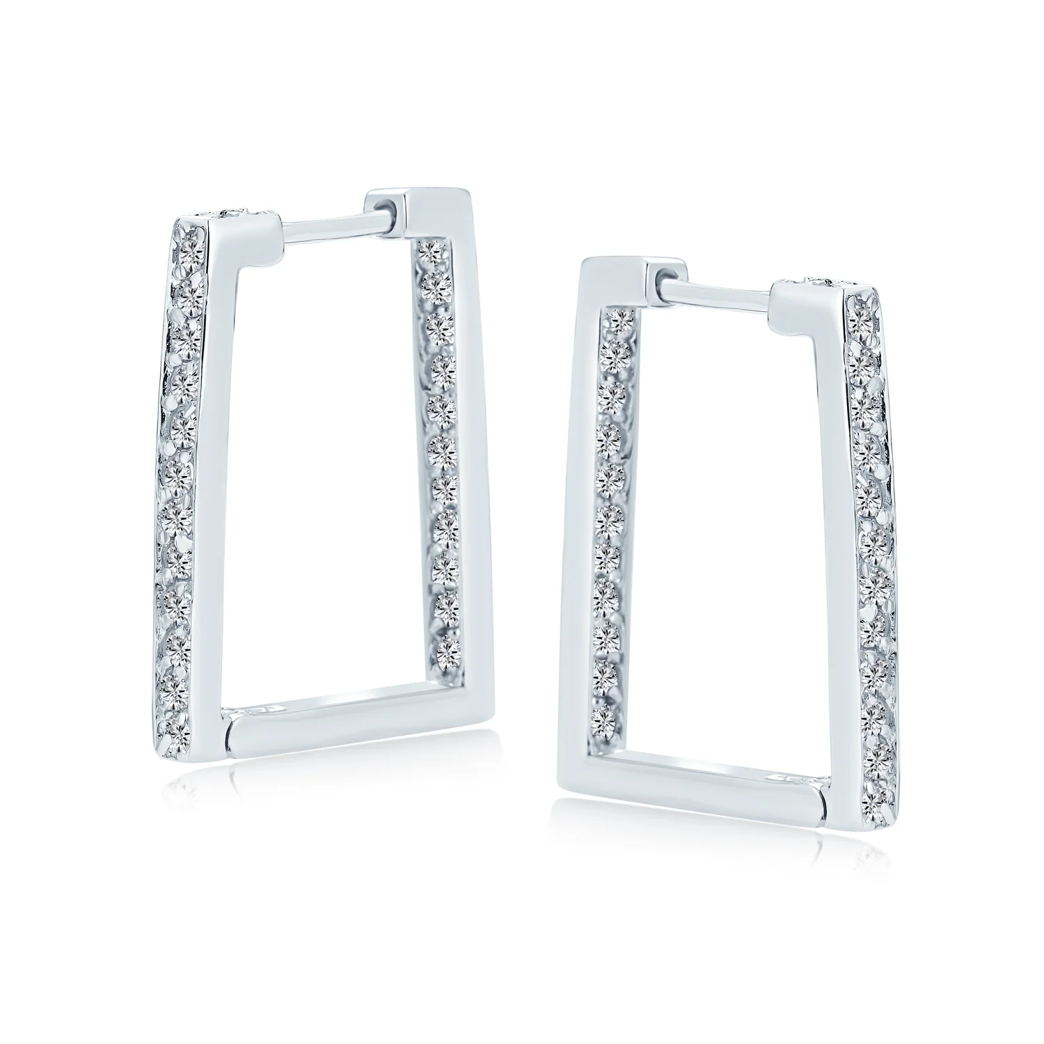 Geometric Rectangle CZ Hoop Earrings 14K Gold Plated Sterling Silver Channel Set - Image 2