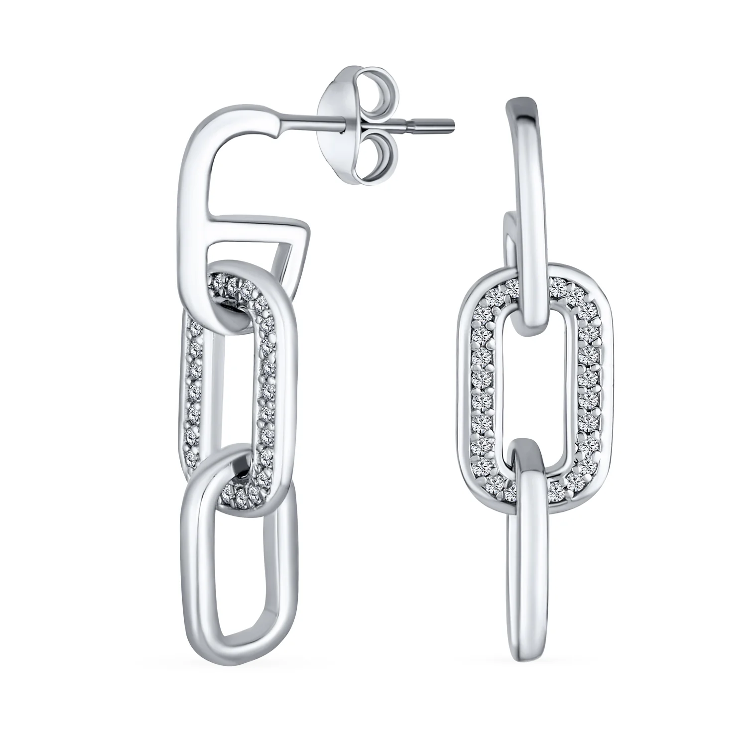 Geometric Vertical Rectangle Dangle Chandelier Earrings Sterling Silver with CZ