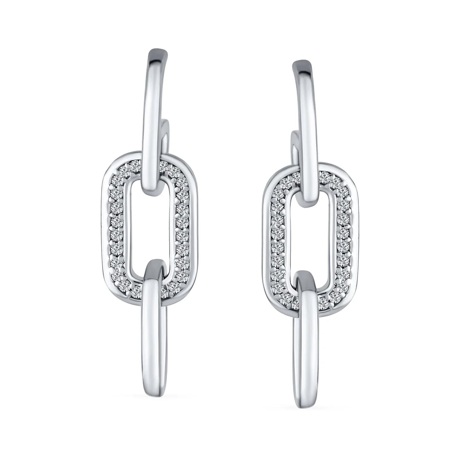 Geometric Vertical Rectangle Dangle Chandelier Earrings Sterling Silver with CZ - Image 2