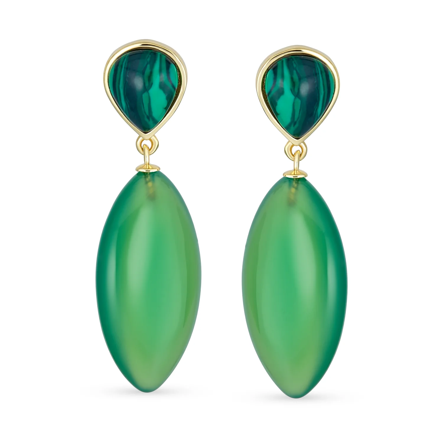 Fashion Statement Black White Teardrop Nature Stone Dangling Earrings Gold Plated - Image 5