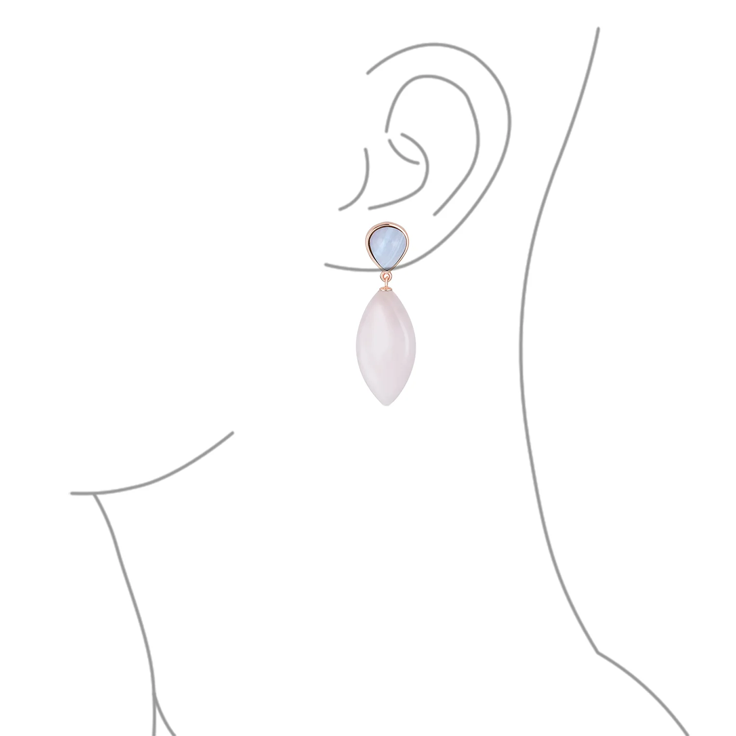 Fashion Statement Black White Teardrop Nature Stone Dangling Earrings Gold Plated - Image 9