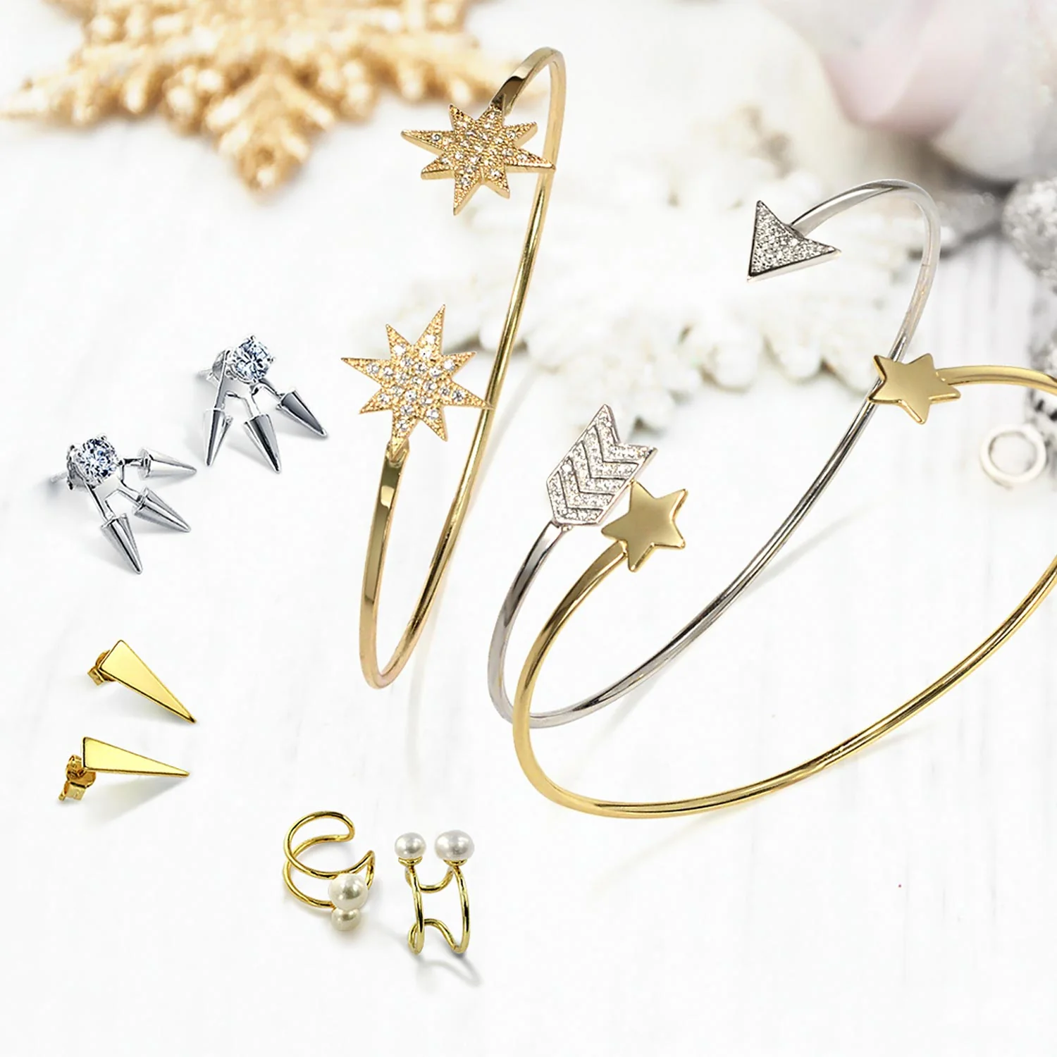 Geometric Spike Triangle Arrow Tiny Stud Earrings Gold Plated Sterling Silver - Image 4