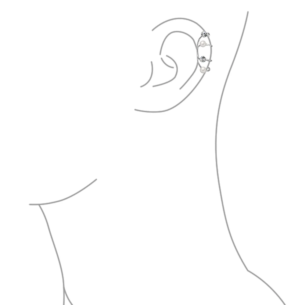 Geometric Spiral Wire Crystal Pearl Ear Cuff Cartilage Wrap Helix Earring Silver - Image 3