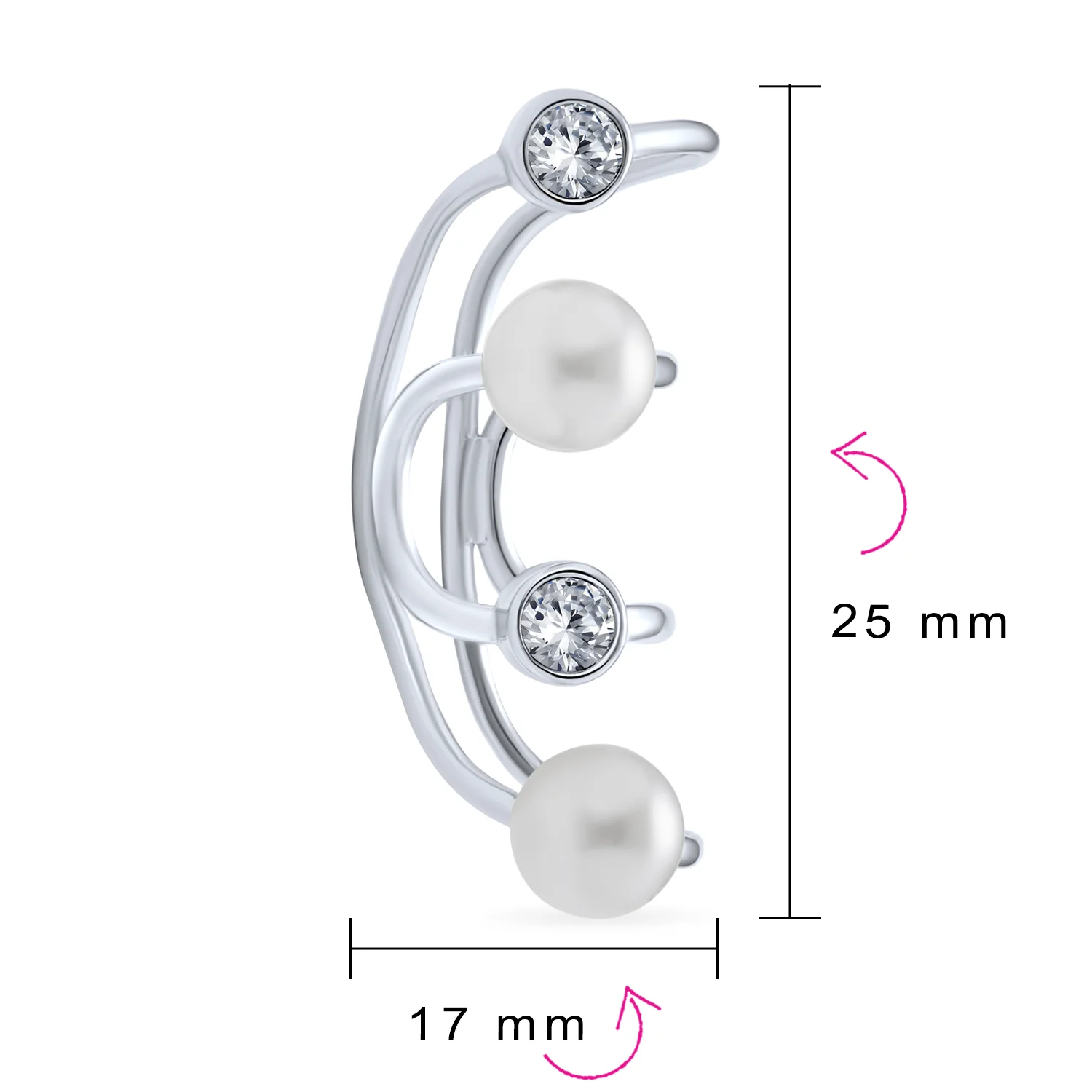 Geometric Spiral Wire Crystal Pearl Ear Cuff Cartilage Wrap Helix Earring Silver - Image 4