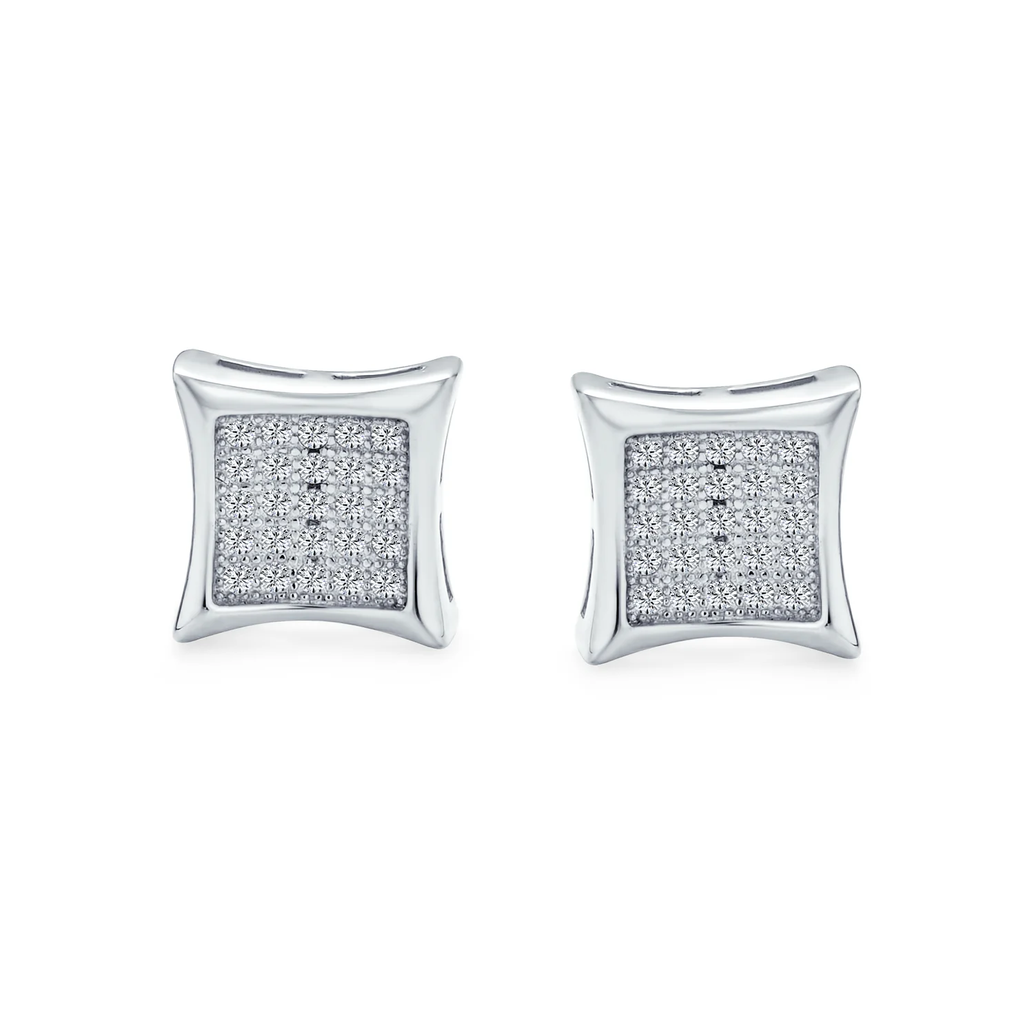 Geometric Unisex Square CZ Stud Earrings Gold Sterling Silver Multiple Sizes - Image 2