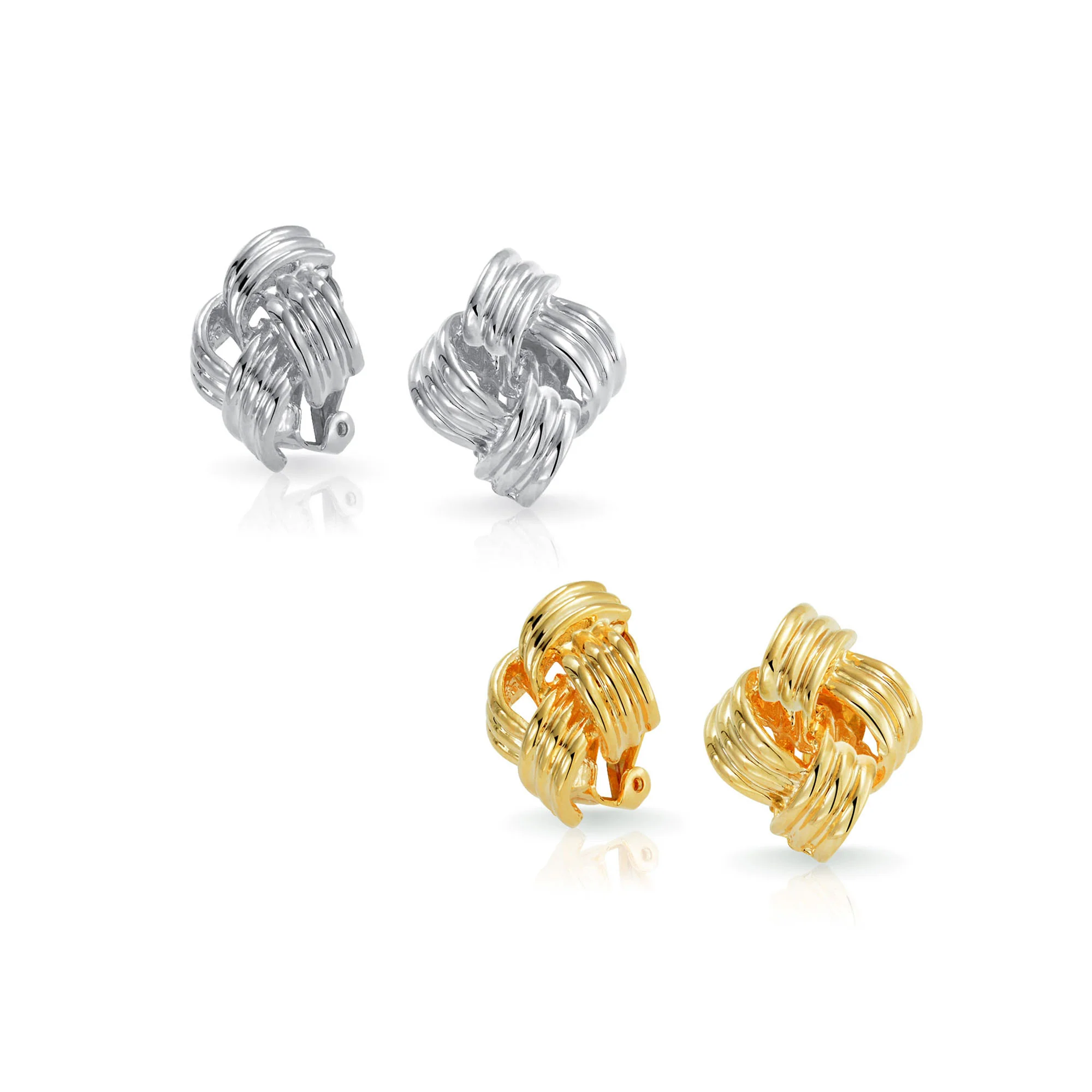 Set of 2 Twist Rope Knot Clip-On Earrings Non-Pierced Gold