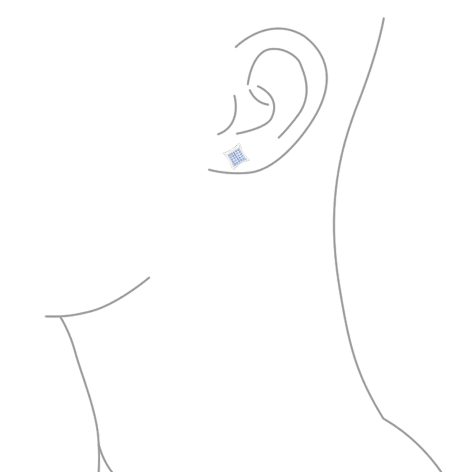Square Shaped Cubic Zirconia Micro Pave Blue CZ Kite Stud Earrings .925 Sterling Silver - Image 3
