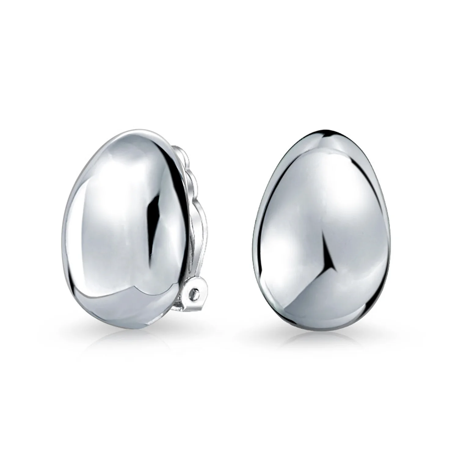 Classic Simple Dome Teardrop Clip On Earrings .925 Sterling Silver